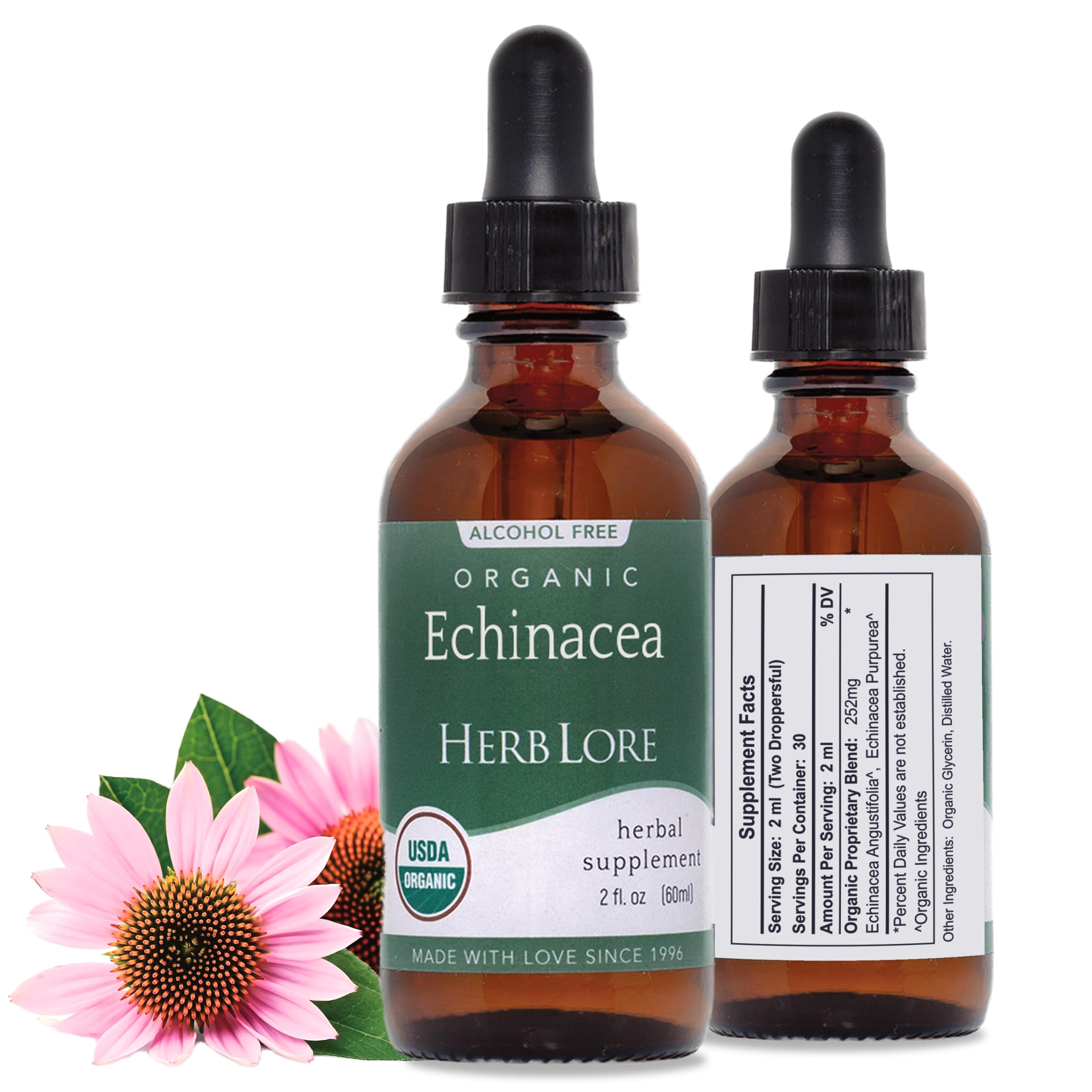 Herb Lore Organic Echinacea Tincture Drops for Kids & Adults USDA Organic Liquid Echinacea Angustifolia & Purpurea Root Extract Alcohol-Free Immune