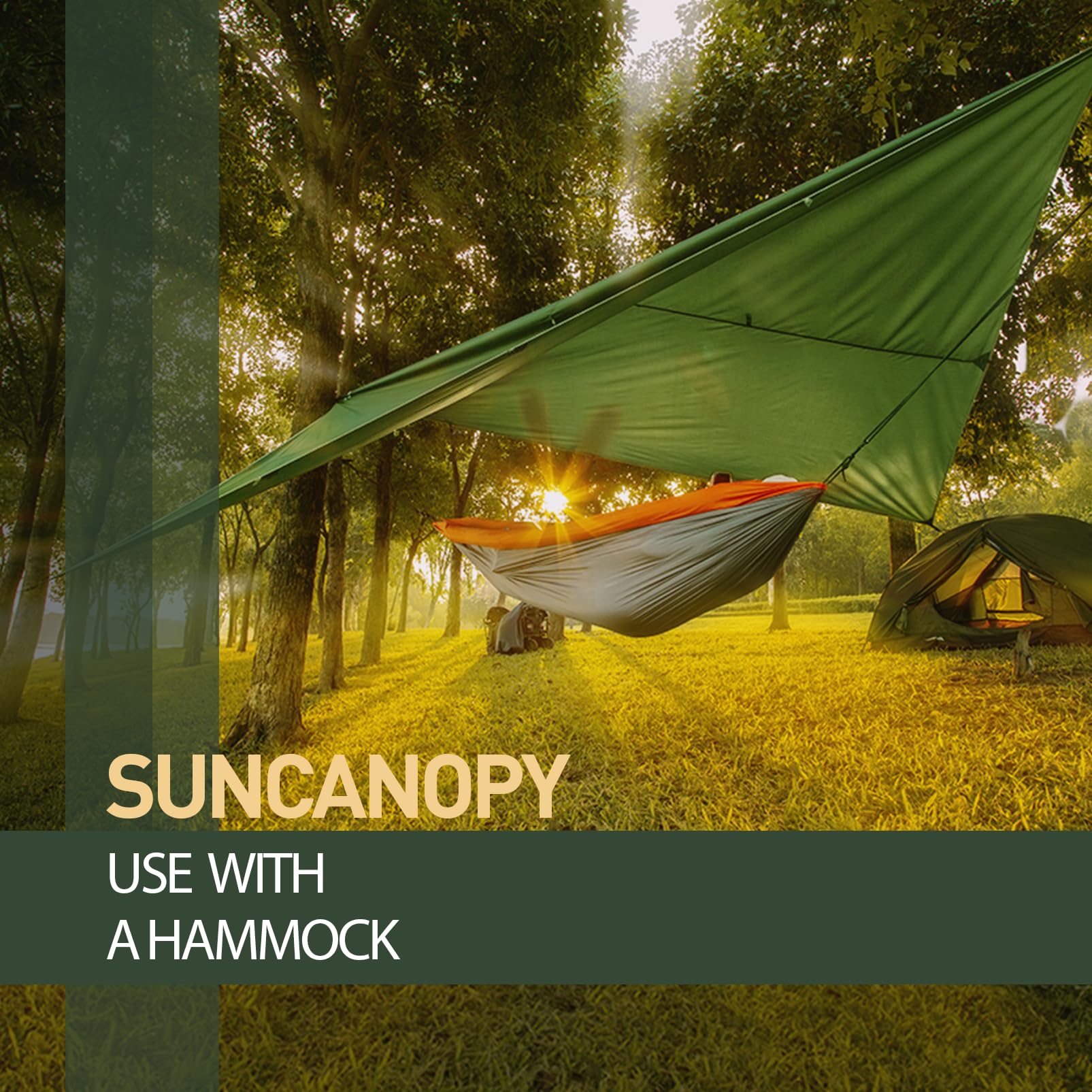 Tarp Campeggio 3x4M, Ultra Leggero Telo Antipioggia Impermeabile, Protezione UV, con 8 Corde Vento e 6 Chiodi in Alluminio, Ultra Antistrappo, per Escursione Picnic All'aperto