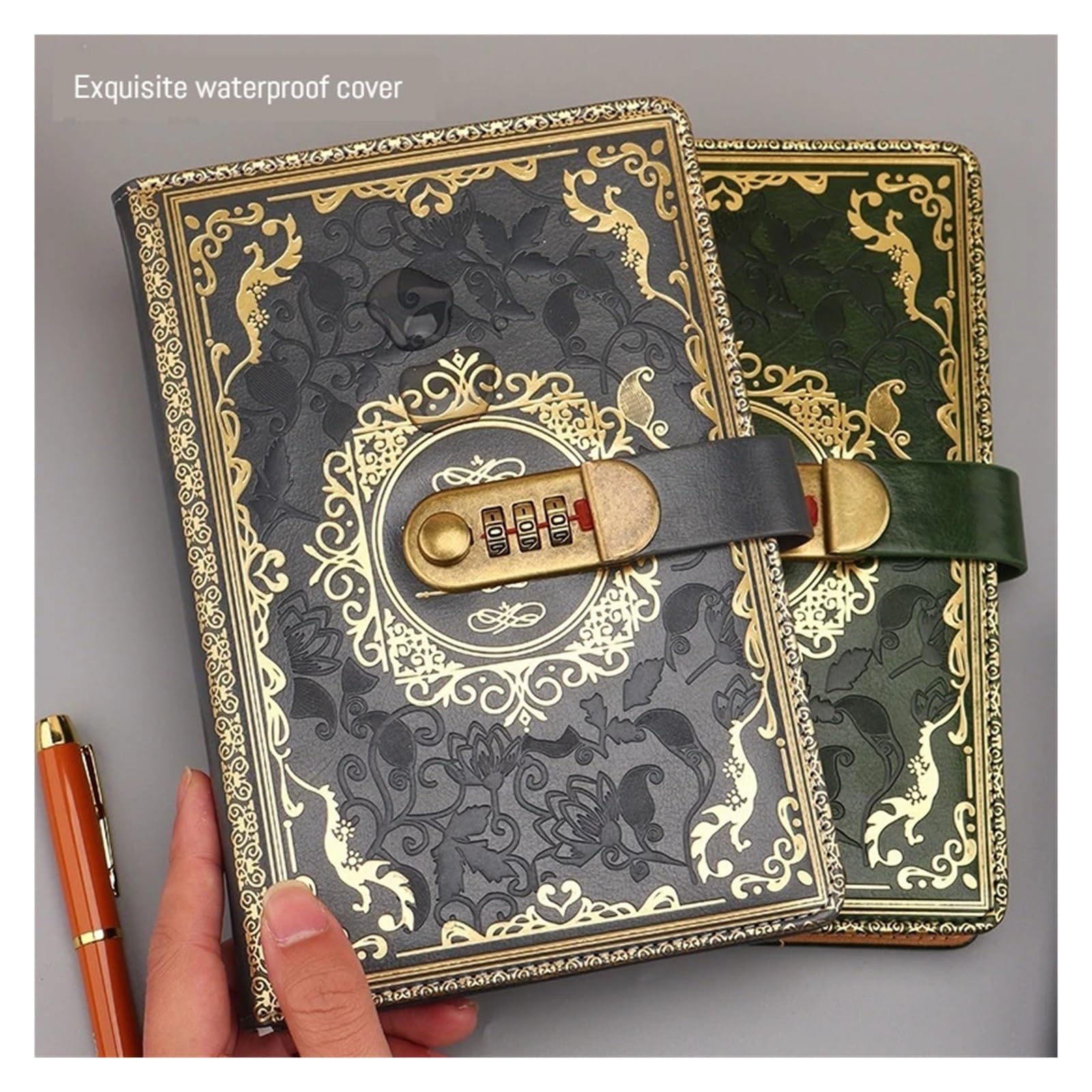 A5 Retro Digitales Passwort-Notizbuch Tagebuch mit Schloss Verdicktes Leder Kreative Handbücher Büro und Lernschreibwaren(A5 green)