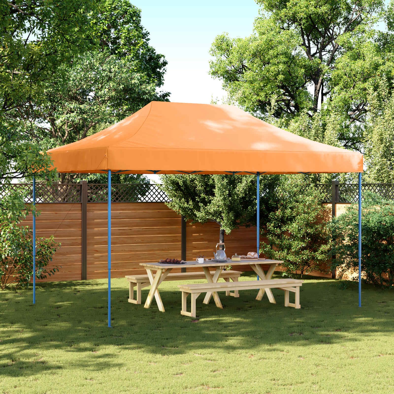 Party-Zelt Orange aus Oxford-Stoff 292 x 440 x 315 cm mit pulverbeschichtetem Stahlrahmen faltbar für Garten, Terrasse, Balkon, Camping, Festival, Hochzeit, Gartenparty