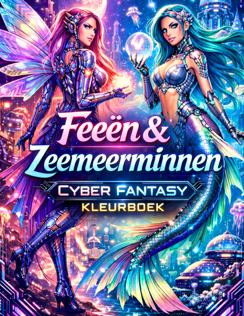 Feeën & Zeemeerminnen Cyber Fantasy Kleurboek: Betoverende Feeën en Futuristische Zeemeerminnen Cyber Fantasy Kleurplaten voor Kinderen Jongens Meisjes en Jongvolwassenen Ontspannend Cadeau-idee