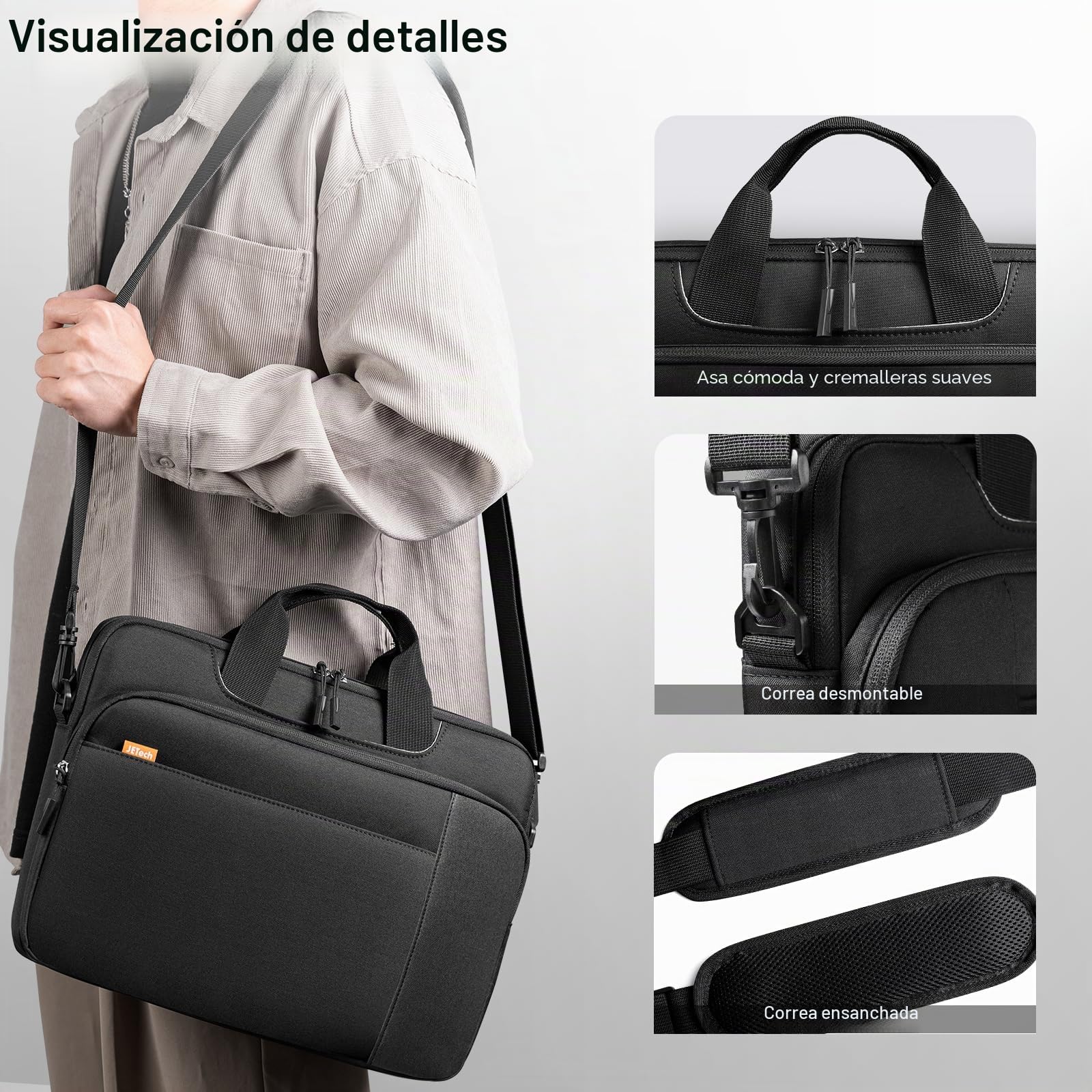 JETech 15 15,6 16 Pulgadas Maletín, Funda Impermeable para Computadora Compatible con MacBook Air/Pro 15/16, Surface Book 3/2 15, Dell Inspiron 15,6, HP Pavilion 15,6 (Negro)