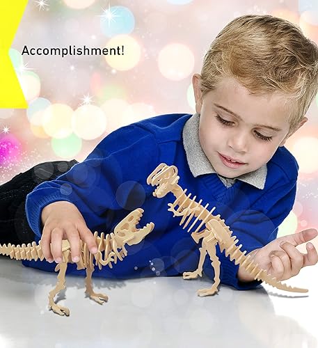 Miniatura 6 de Puzzled Rompecabezas 3D 2 en 1 Tiranosaurio Rex Dinosaurios Madera Artesanía Modelo de Construcción y Juguete Educativo T-Rex Dino Montar Modelo de
