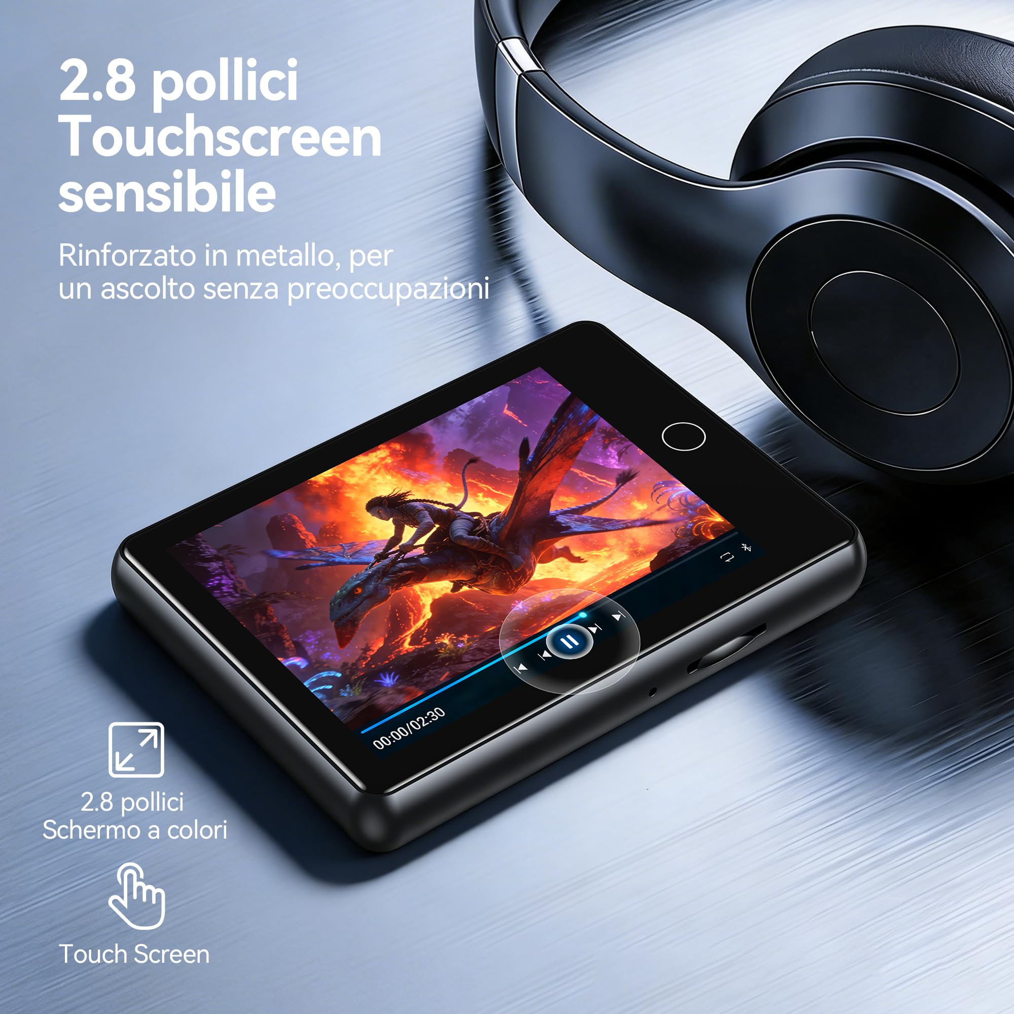 AGPTEK MP3 Bluetooth 5.3 con Schermo Tattile da 2,8", Lettore MP3 con Audio HiFi, Radio FM, Registratore e Altoparlante, 64GB Lettore Espandibile a 128GB, y Player Custodia in Silicone