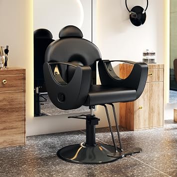 Salon Chair for Hair Stylist, Reclining Salon Chair with 360 Swivel Height Adjustable Heavy Duty Styling Seat for Beauty Salon Barbershop Home Use, Black