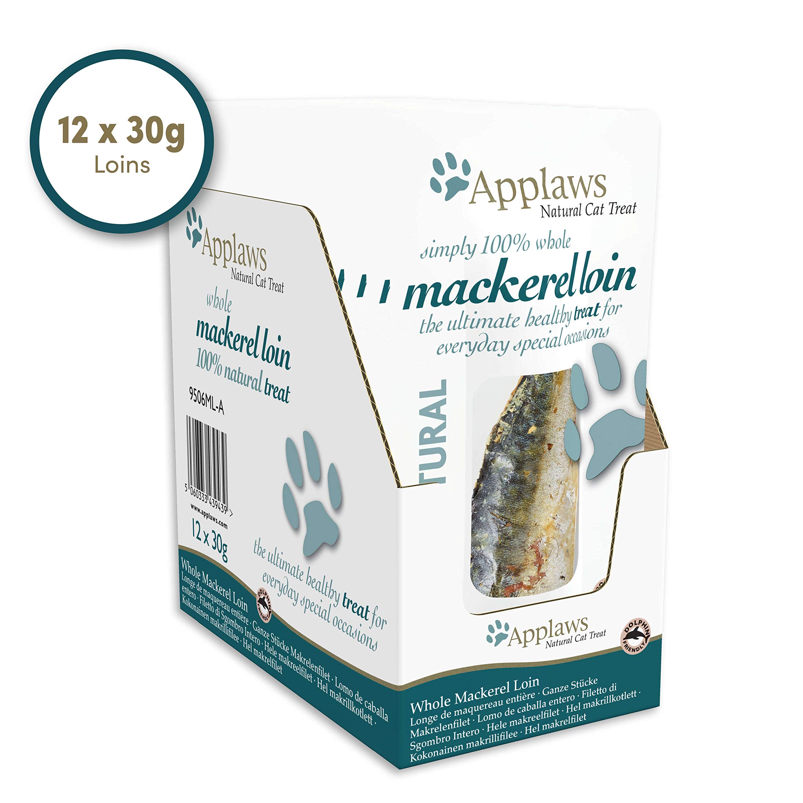 Applaws Cat Treat, Mackerel Loin 30 g (Pack of 12) + Applaws natürlich Katzenleckerli, Ganzer Thunfisch Loin Katzensnack, 30g Beutel (Packung mit 12 Beuteln)