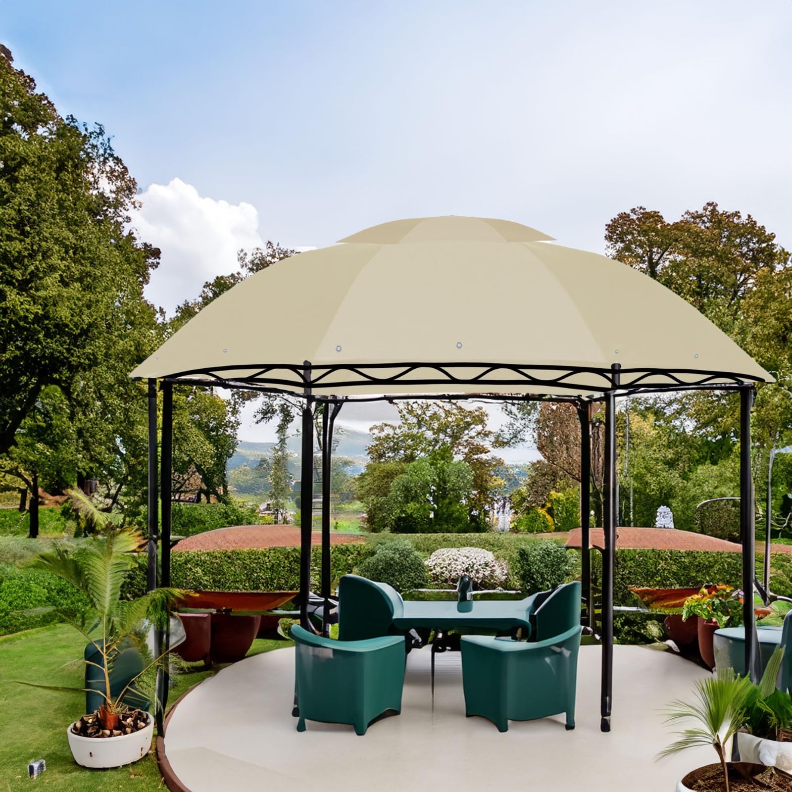 Modello 2 Tetto di ricambio per gazebo da giardino Ø 350 [cm] Materiale impermeabile: panama in PVC, morbido, 370 g/m², ultra resistente, modello 4 (beige)