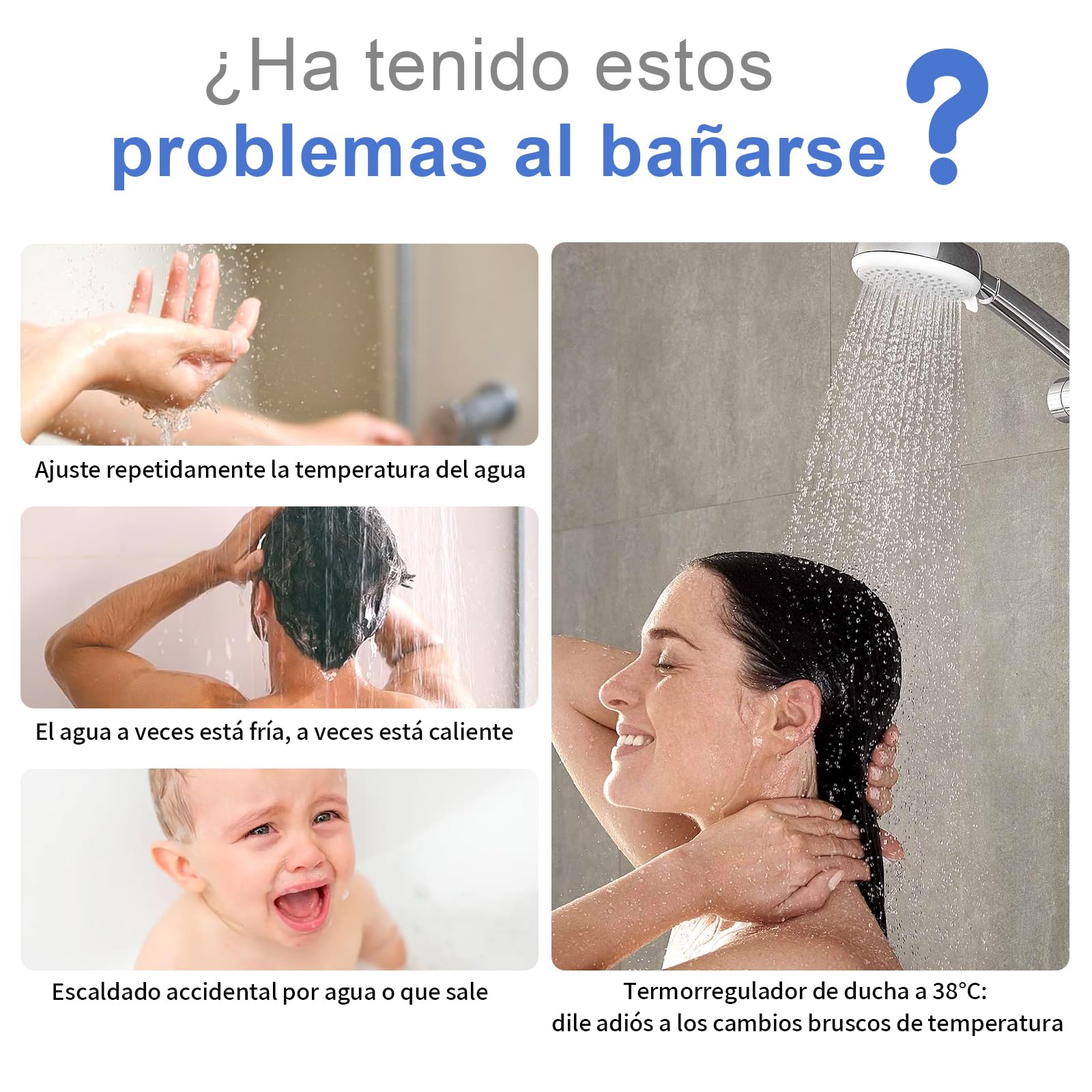 Grifo Ducha Termostato, Mezclador Termostatico de Ducha de Sobrepared con Bloqueo de Seguridad a 38 °C, grifo bañera termostático de latón, adecuado para Alta Presión de Agua