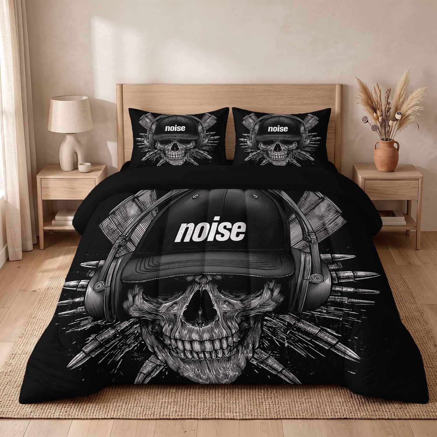 Trendy Gothic Quilt Set Twin 3 Pieces, Black Quilts Bedding Set Rock Skull Bedspread Bed Cover Lightweight Spring Summer Beds Coverlet for All Season - 68"X90"