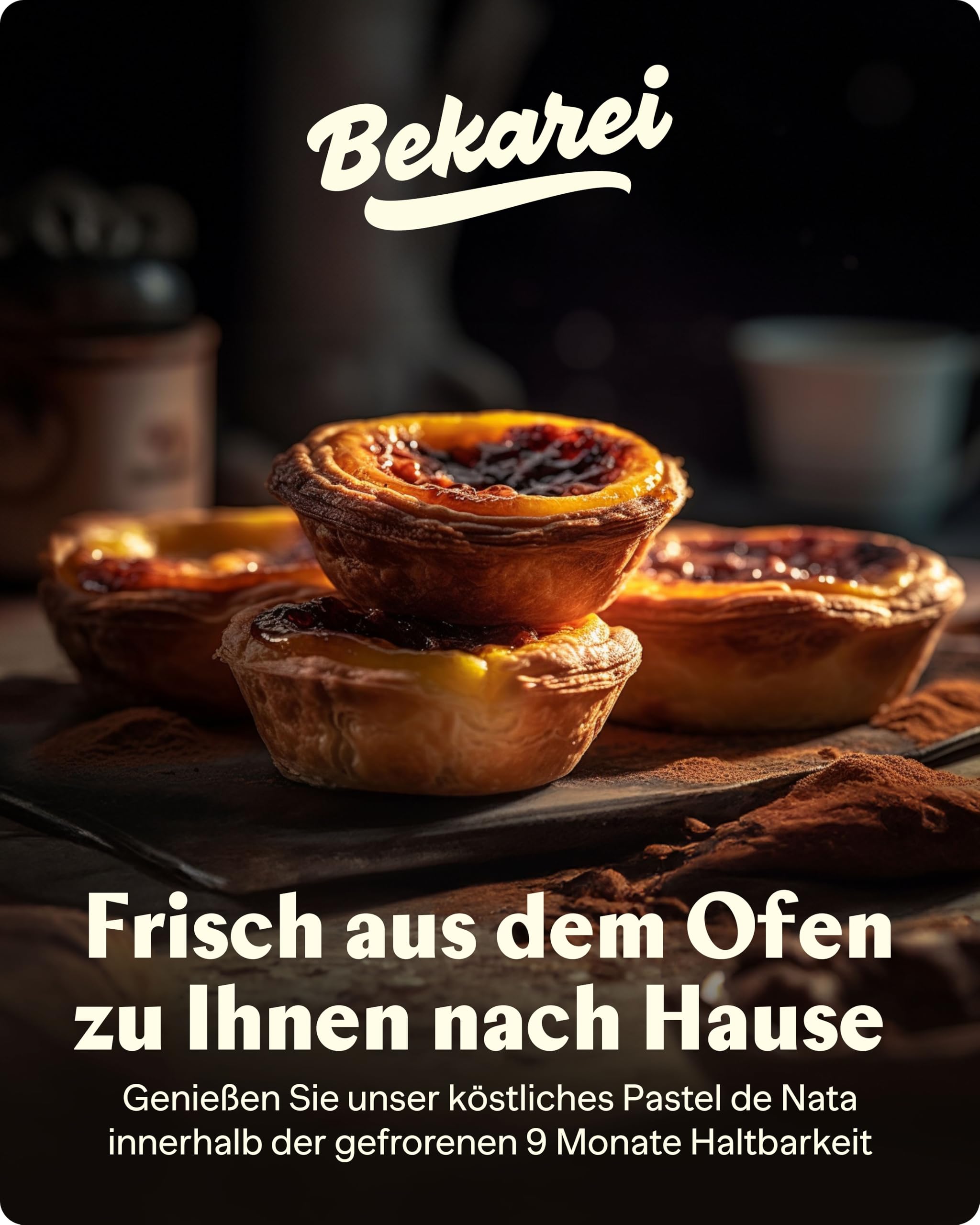 Pastel de Nata - Box mit 16 portugiesischen cremigen BlätterteigGebäckstücken - Frisch & einfach zuzubereiten Pasteis de Nata mit hausgemachter Qualität - Backwaren von Bekarei