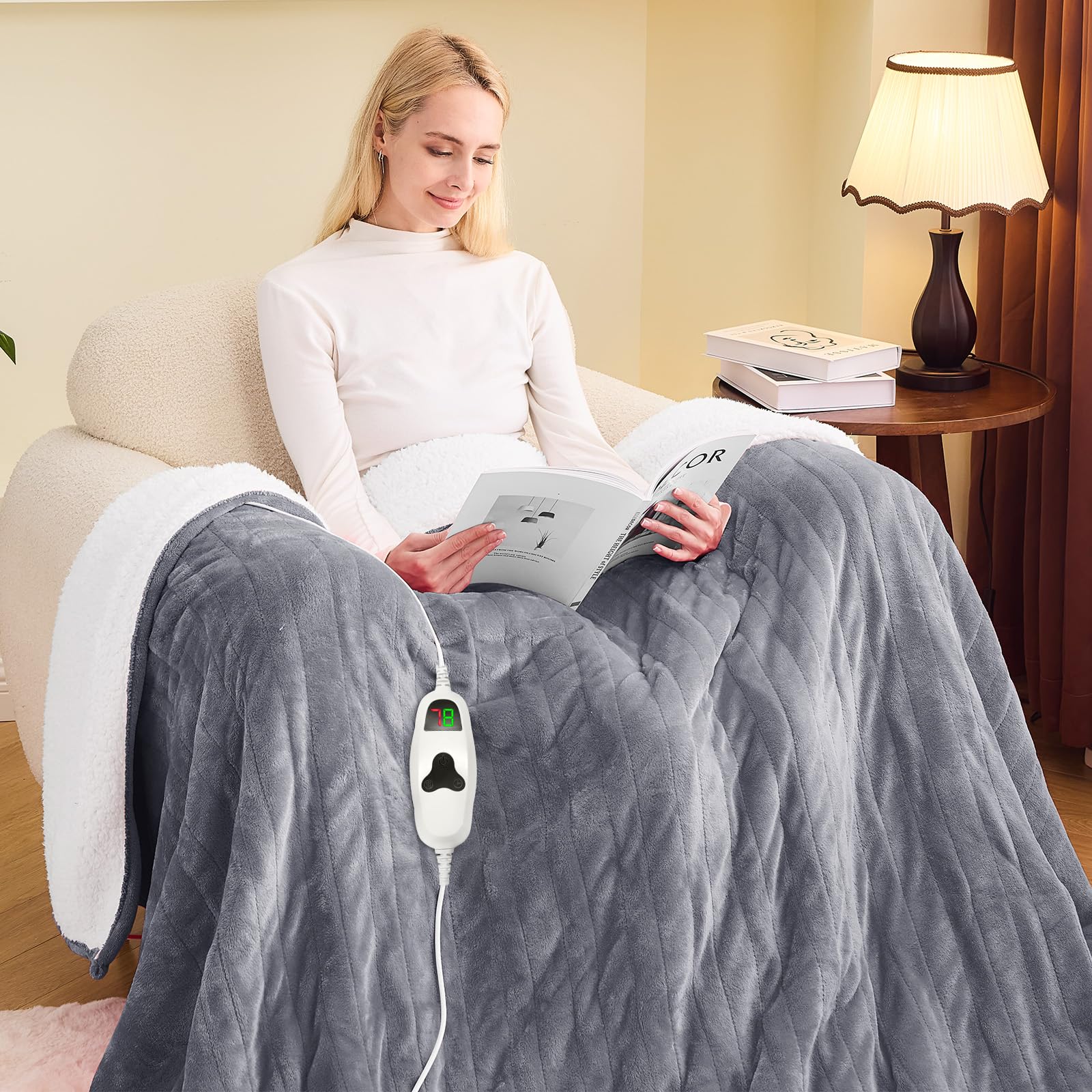 greenoak Heated Blanket Electric Twin 62"X84", Heating Blanket with 10 Heat Levels 1/2/4/6/8 Hours Auto-Off Overheat Protection, Soft Flannel Sherpa Warm Heater, ETL Certified Misty Grey