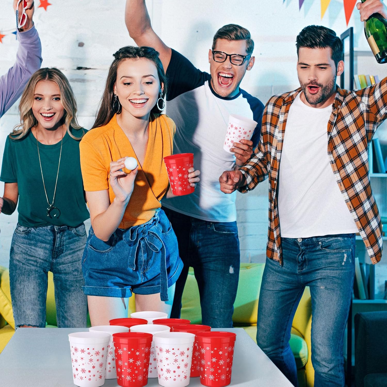 Sliner 48 Pcs Christmas Plastic Snowflake Cups Party Supplies Snowflake Disposable 16 oz Plastic Tumbler Stadium Xmas Beverage Drinkware Water Cups for Adults Holiday - Image 5