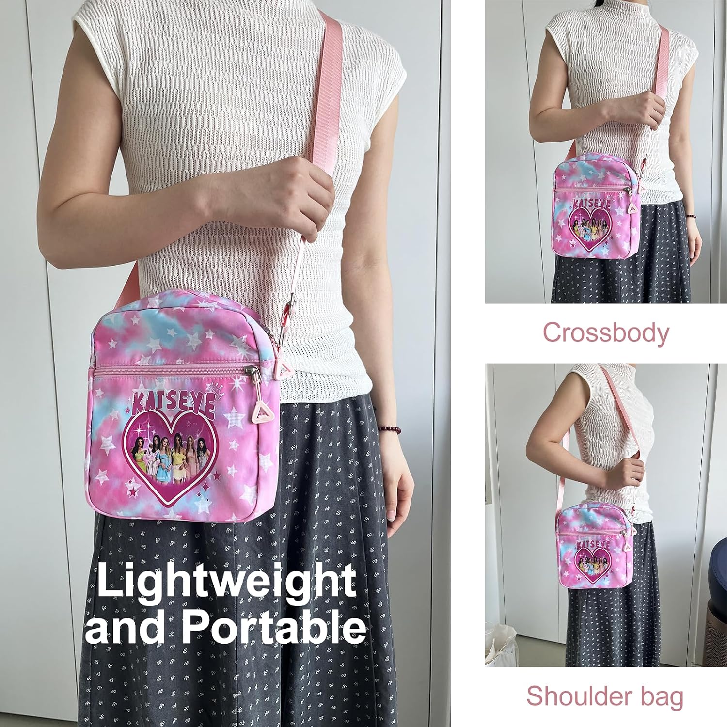 For Katseye Crossbody Bag, Cute K-pop Shoulder Bag with Adjustable Shoulder Straps, Korean Idol Merch for Womens Birthday Gifts