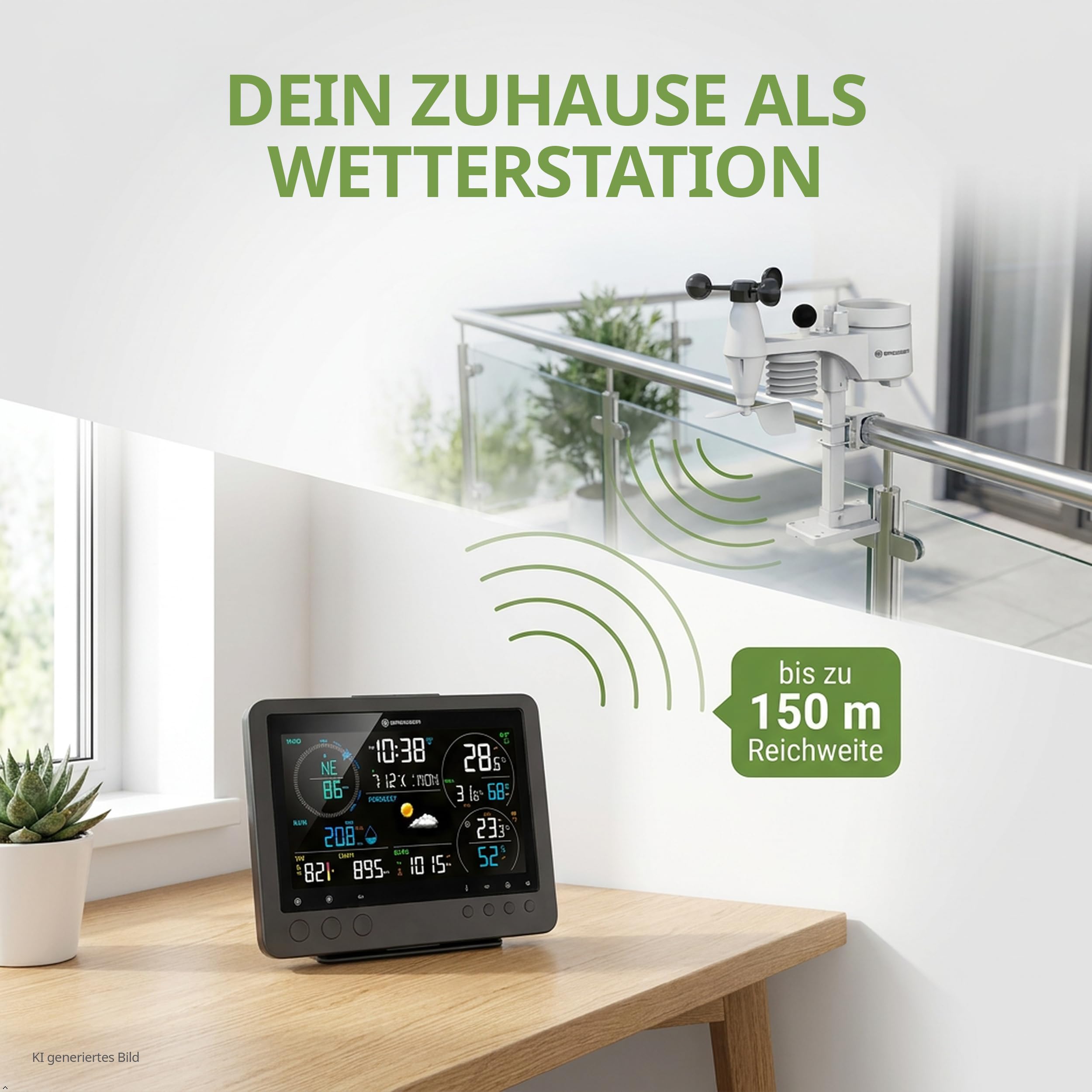 Bresser Bise Profi WLAN Wetterstation Funk mit 8 in 1 Außensensor | Innentemperatur und Außentemperatur, Luftfeuchtigkeit, Regenmesser, Windmesser, Wettervorhersage, App, WBGT