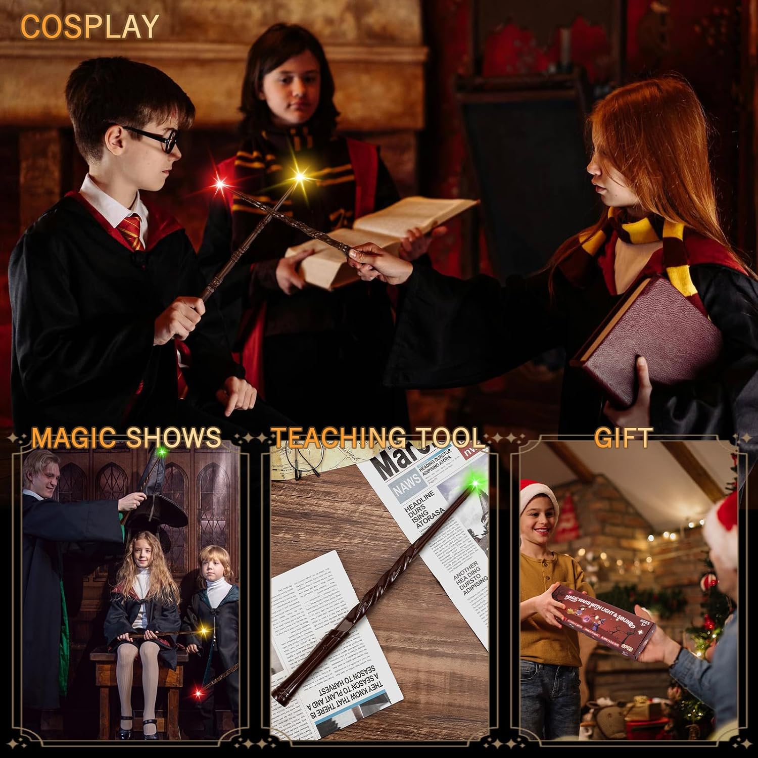 EZVYAO Light Up Magic Wizard Wand with 4 Color Lightings & Sounds - 6 Pack Illuminating Witch Toy Wands for Kids Party Cosplay, Mixed