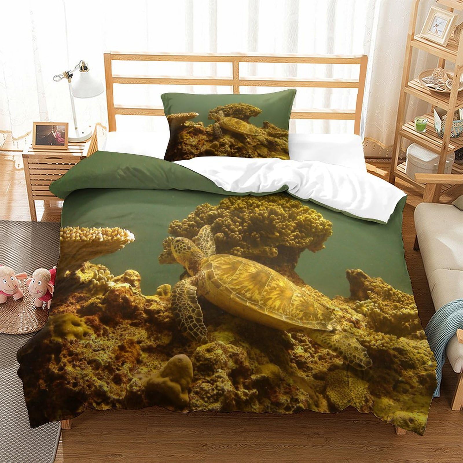 P1s9u7w5y Sea Turtle-6 3D Printed Ocean Turtle Coral Duvet Cover Set 3Pcs Microfiber Sea Life Bedding Set Single（135X200cm）
