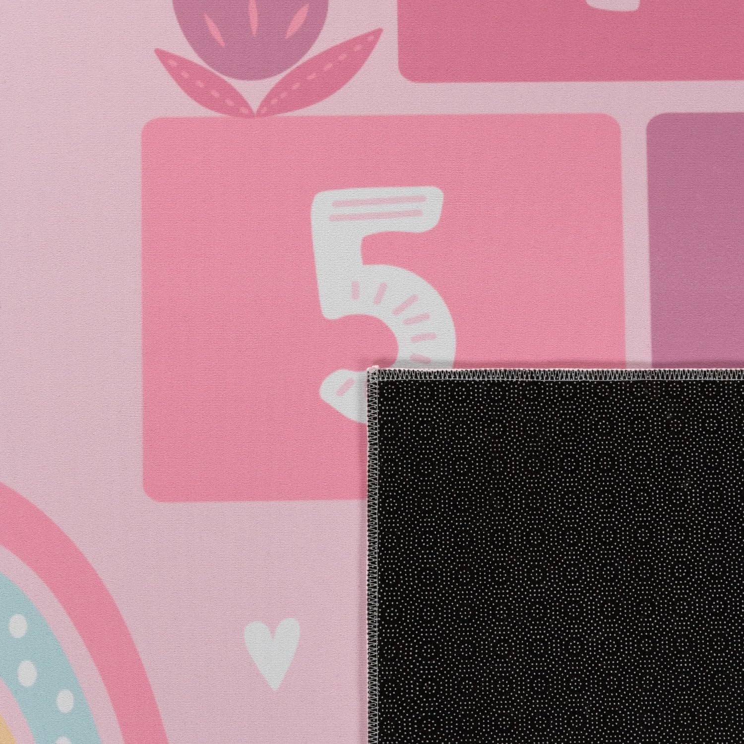 Kinderteppich waschmaschinenwaschbar Prinzessinnen‑Hüpfkästchen‑Muster Kinderzimmer schmutzabweisend Pink Rechteckig 140x200 100% Polyester