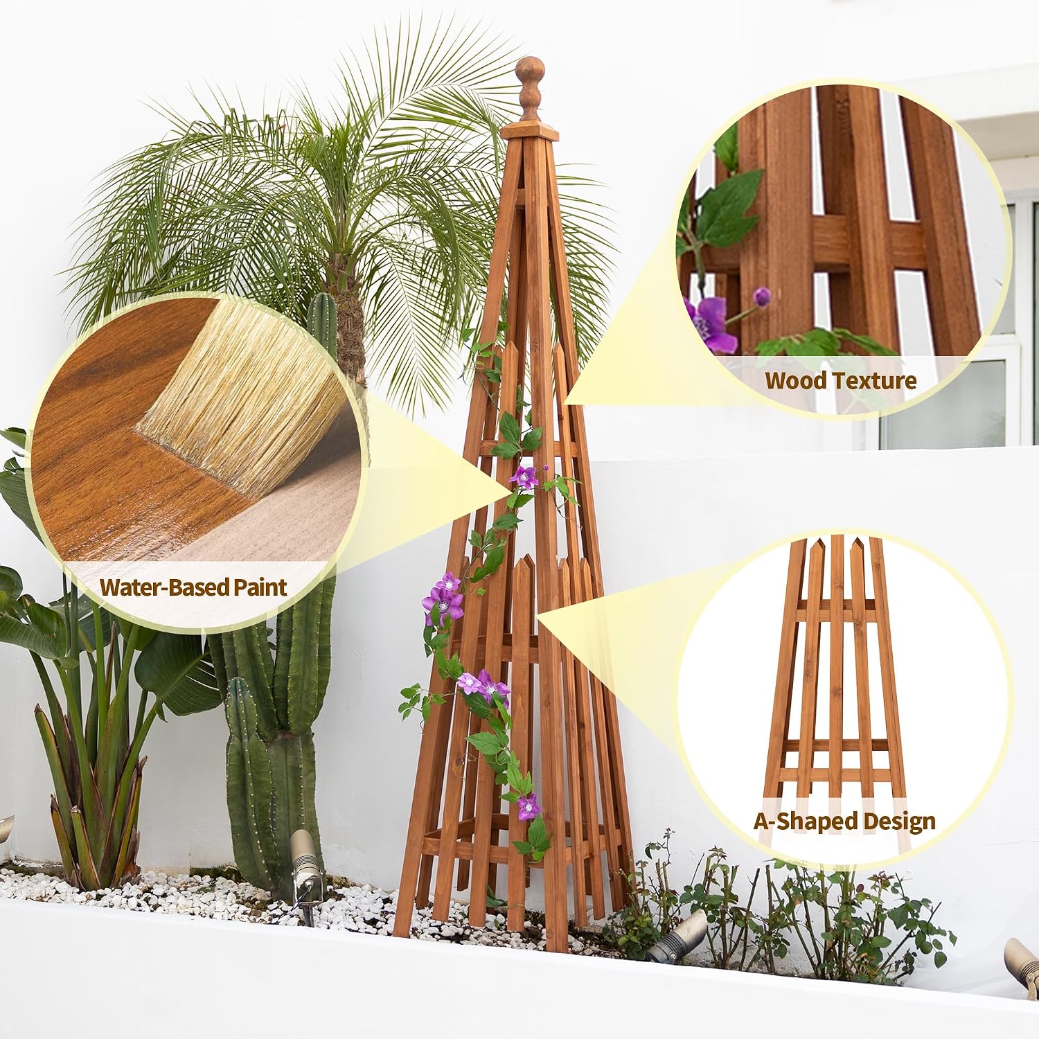 Wooden Obelisk Trellis The Ideal Support for Indoor and Outdoor Gardens, Perfect for Tomatoes, Cucumbers, and Climbing Plants，Can Also be Used as a Background Decoration