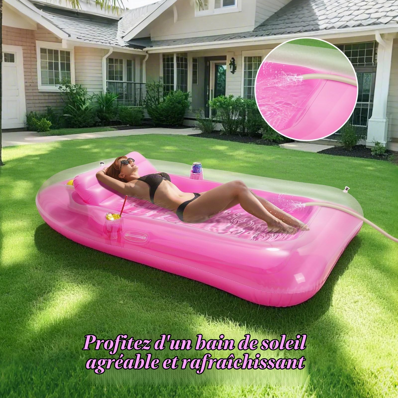 MoKo Tanning Pool Matelas Gonflable Piscine | Tanning Pool avec Porte-Gobelets, Chaise de Piscine Longue pour Parc Aquatique Plage