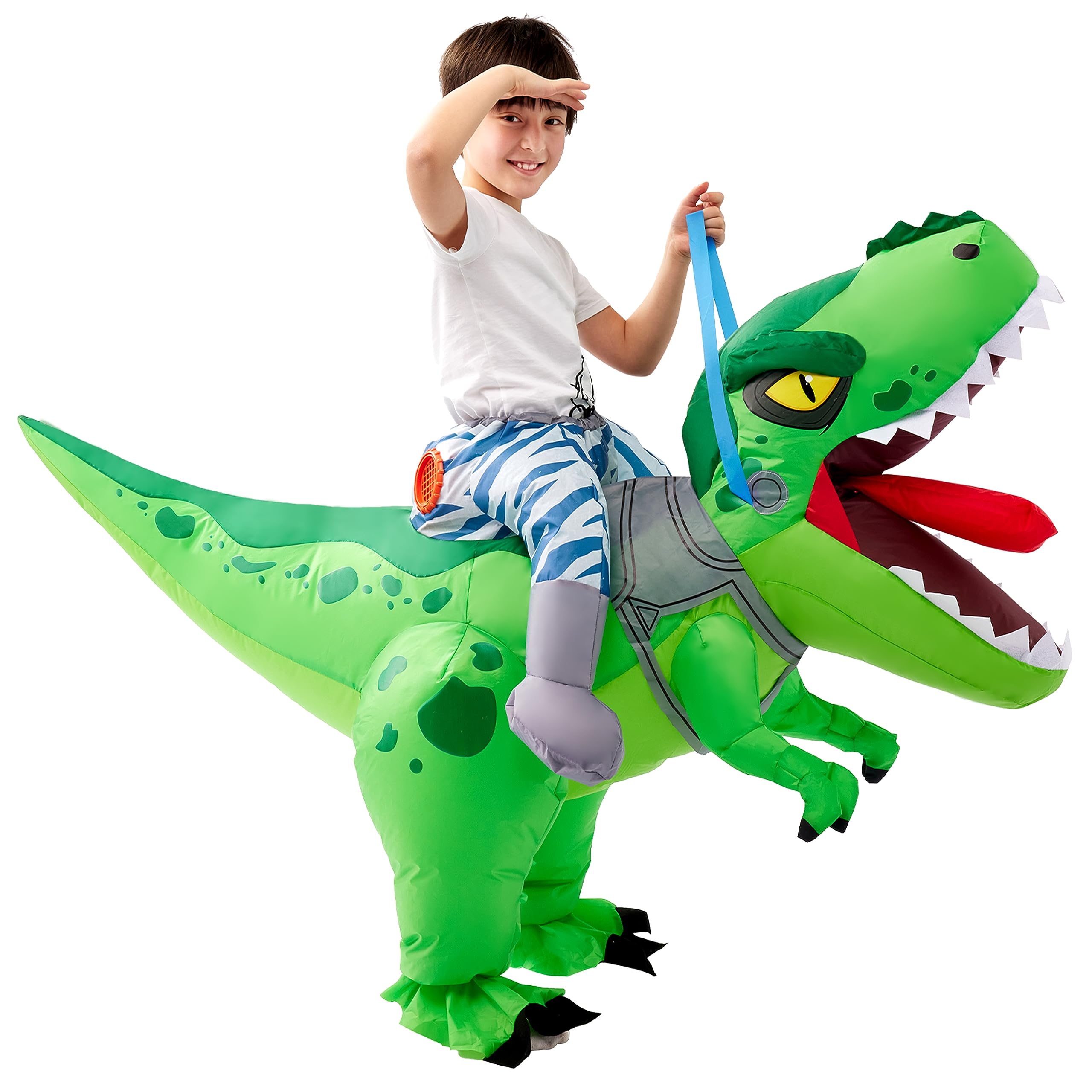 Spooktacular Creations Inflatable Costumes for Kids, Tyrannosaurus Air Blow Up Costumes, Riding a Dinosaur Costume