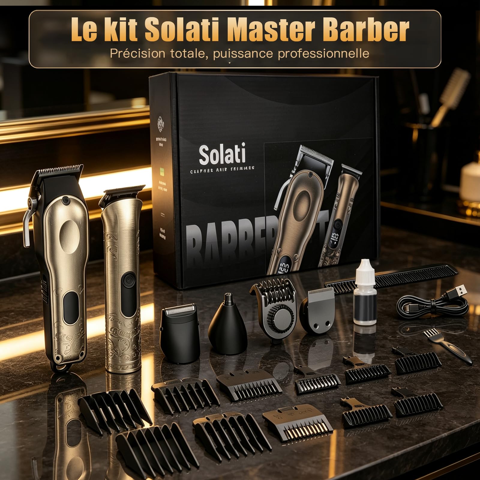 Solati Set de 2 Tondeuses Cheveux Hommes Professionnel, Tondeuse Barbe Homme, Rasoir Électrique Homme avec Écran LCD, Tondeuse de Finition Cheveux et Barbe, Tondeuse Precision Homme, Cadeau Homme
