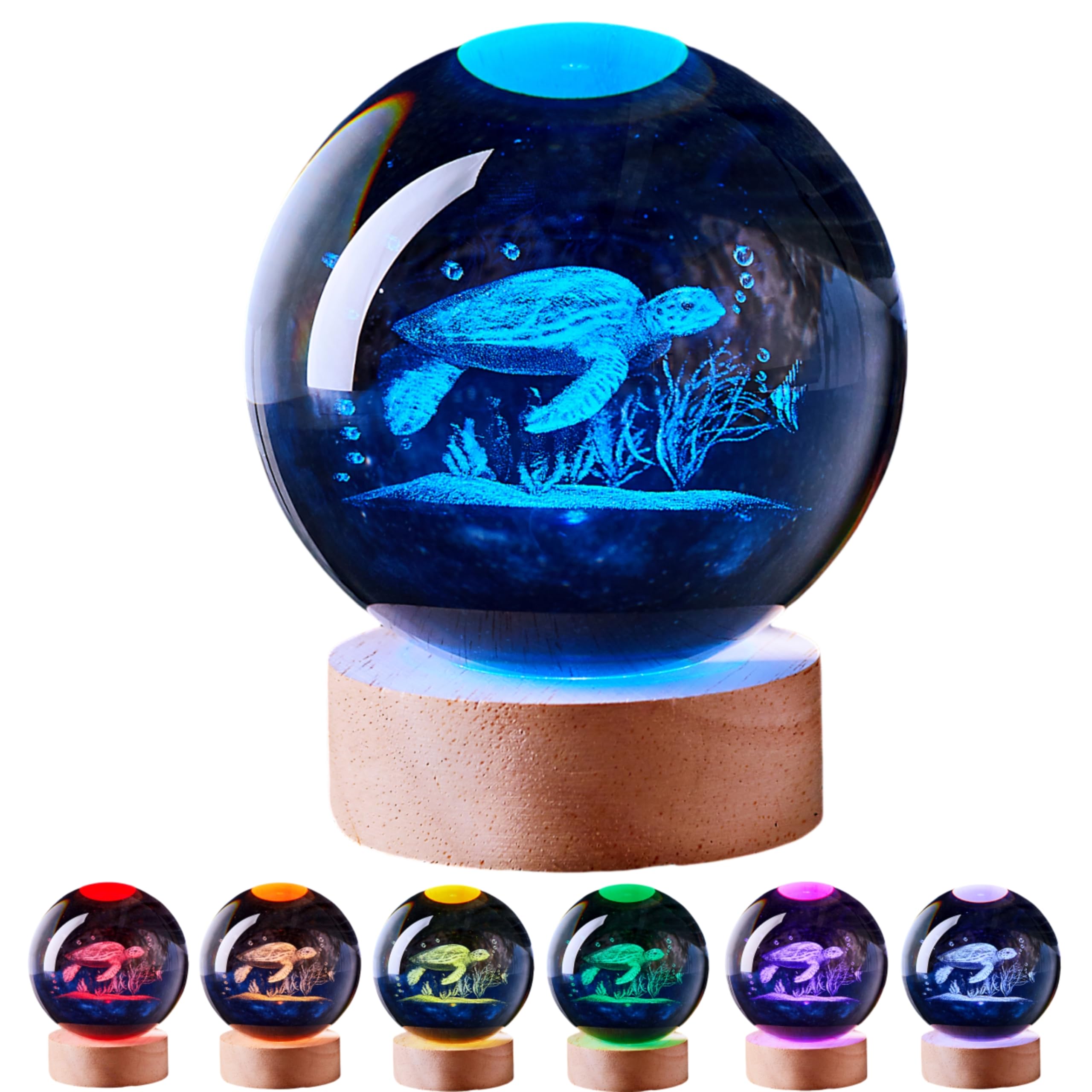 LGY3DLight 3D Crystal Ball Lamp with Remote Control, 3.15 inch Crystal Night Light with Wooden Base 16 Colors Change, Glass Figurine Lamp Gift for Girls Boys Wife Girlfriend Mom (Sea Turtle)