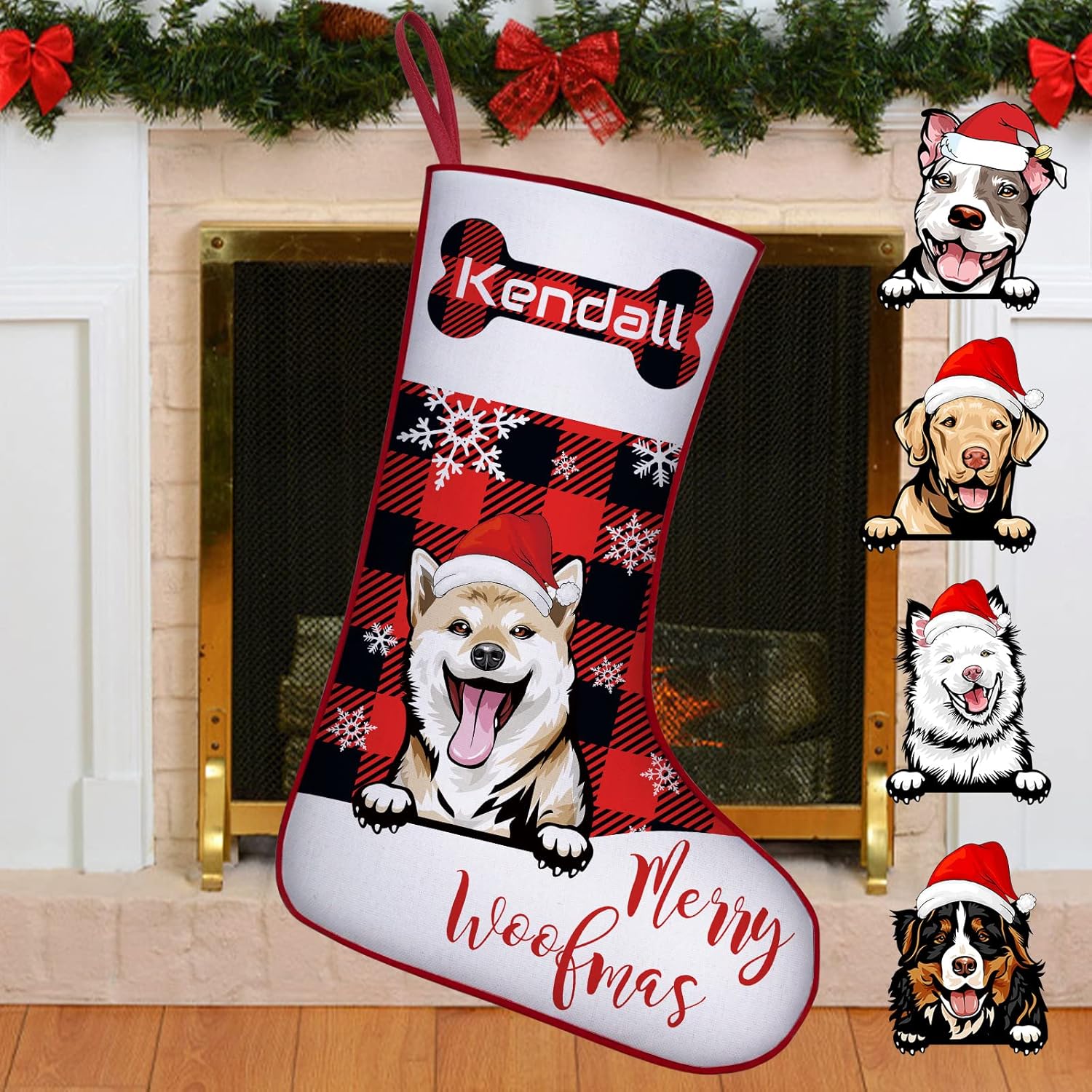 Personalized Christmas Stockings for Dog Custom Plaid Christmas