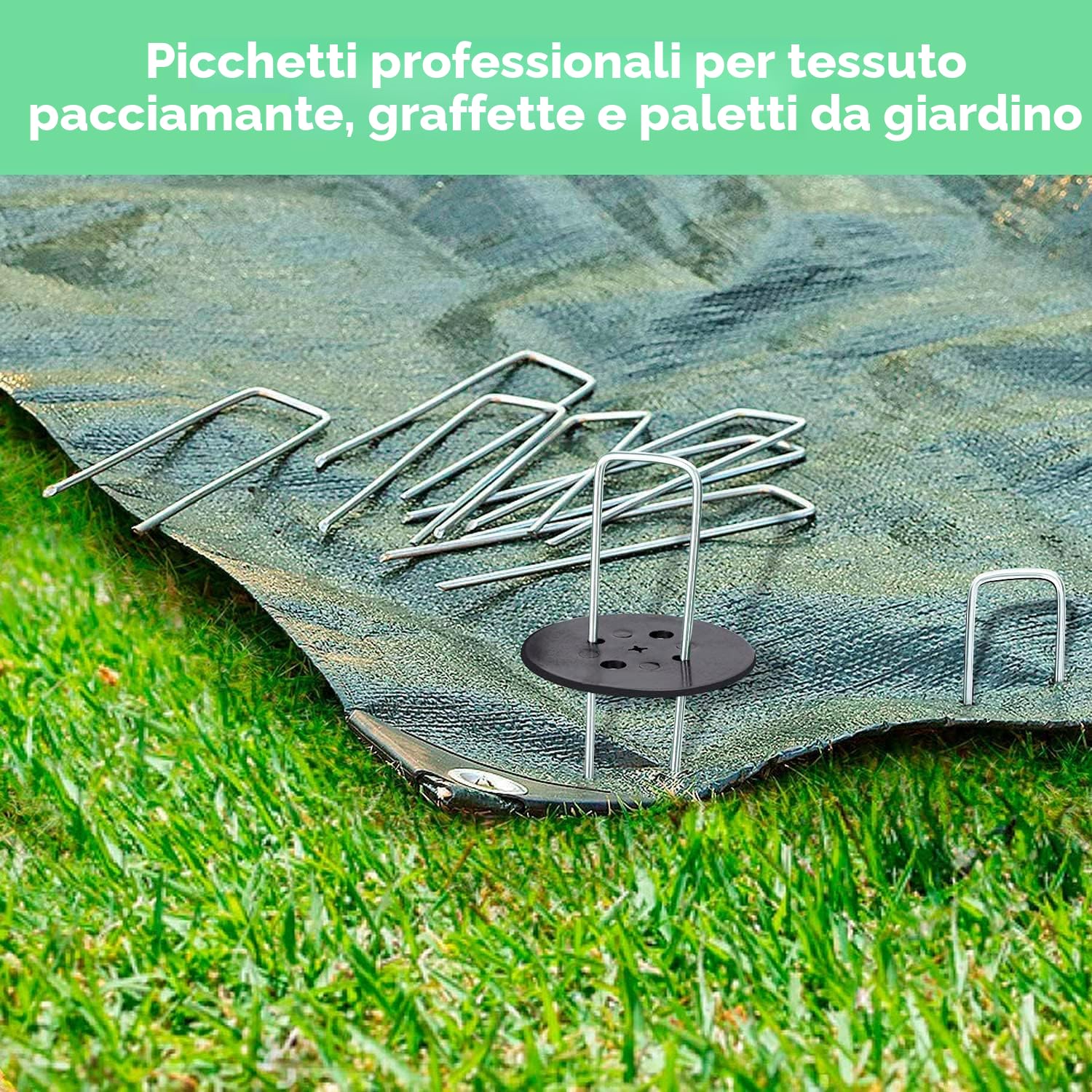 Ediesi, Picchetti Giardino, Telo Pacciamatura, 100 Unità + 16 Rondelle, 150x30x3mm, Da Campeggio, Tenda, in Acciaio, Erba Artificiale, Fissaggio per Campeggio (100)