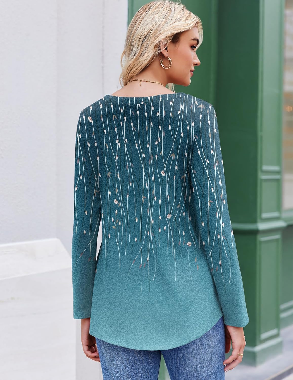 Zeagoo Womens Long Sleeve Tops V-Neck Loose Fit Shirts Pleated Print T-Shirts Dressy Casual 2026 Tunics - Image 6