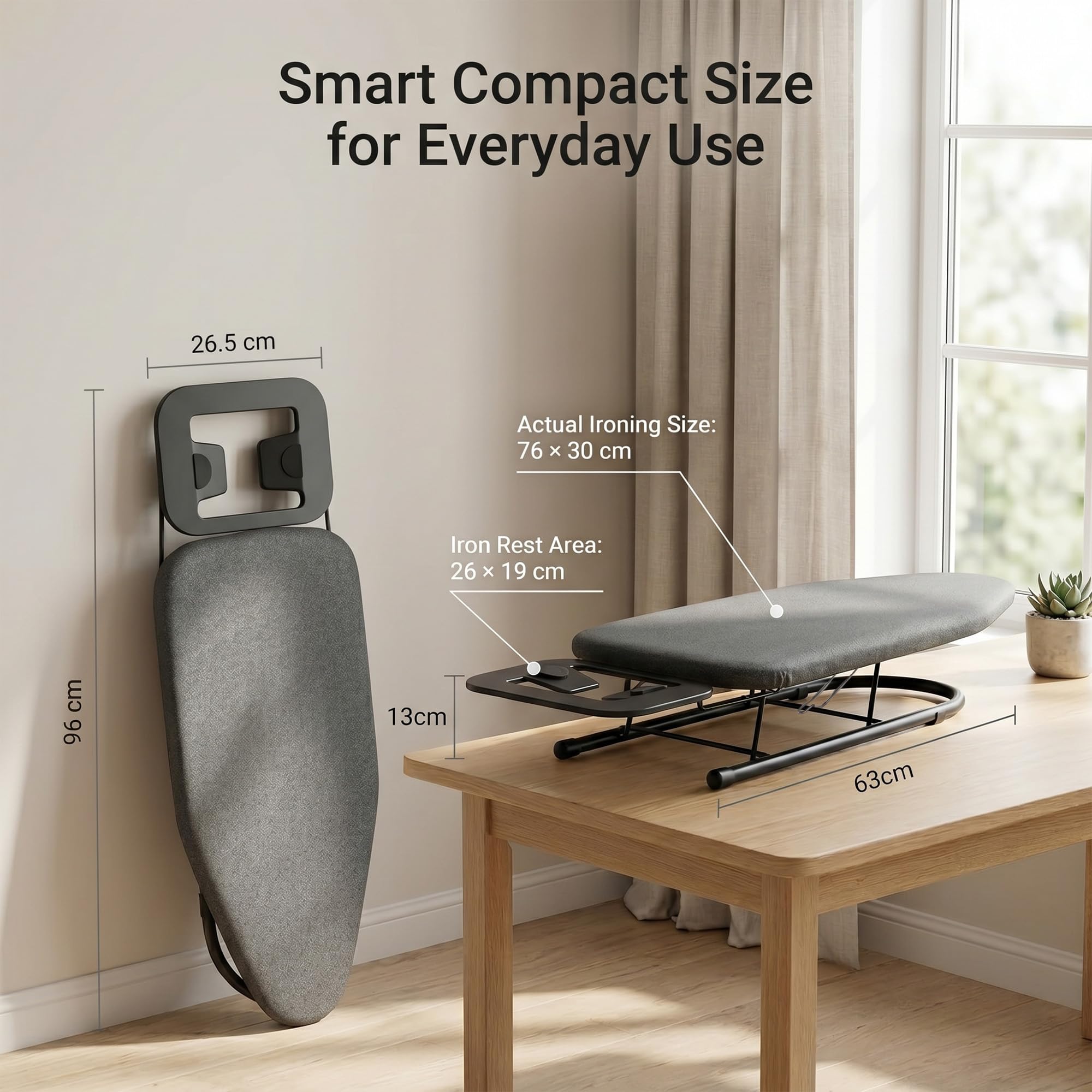 Tabla de Planchar de Mesa, pequeña Mesa de Hierro Plegable con Funda para Tabla de Planchar, Patas Antideslizantes, Ligera y Superficie de prensado compacta de 76 x 30 cm, fácil