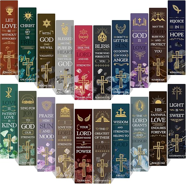 60 Pieces Bible Verses Bookmarks with Crucifix Christian Scripture Book Marker Religious Prayer Biblical Inspirational Quote Bookmarks for Men Women Kids Reading Reward Church Supplies