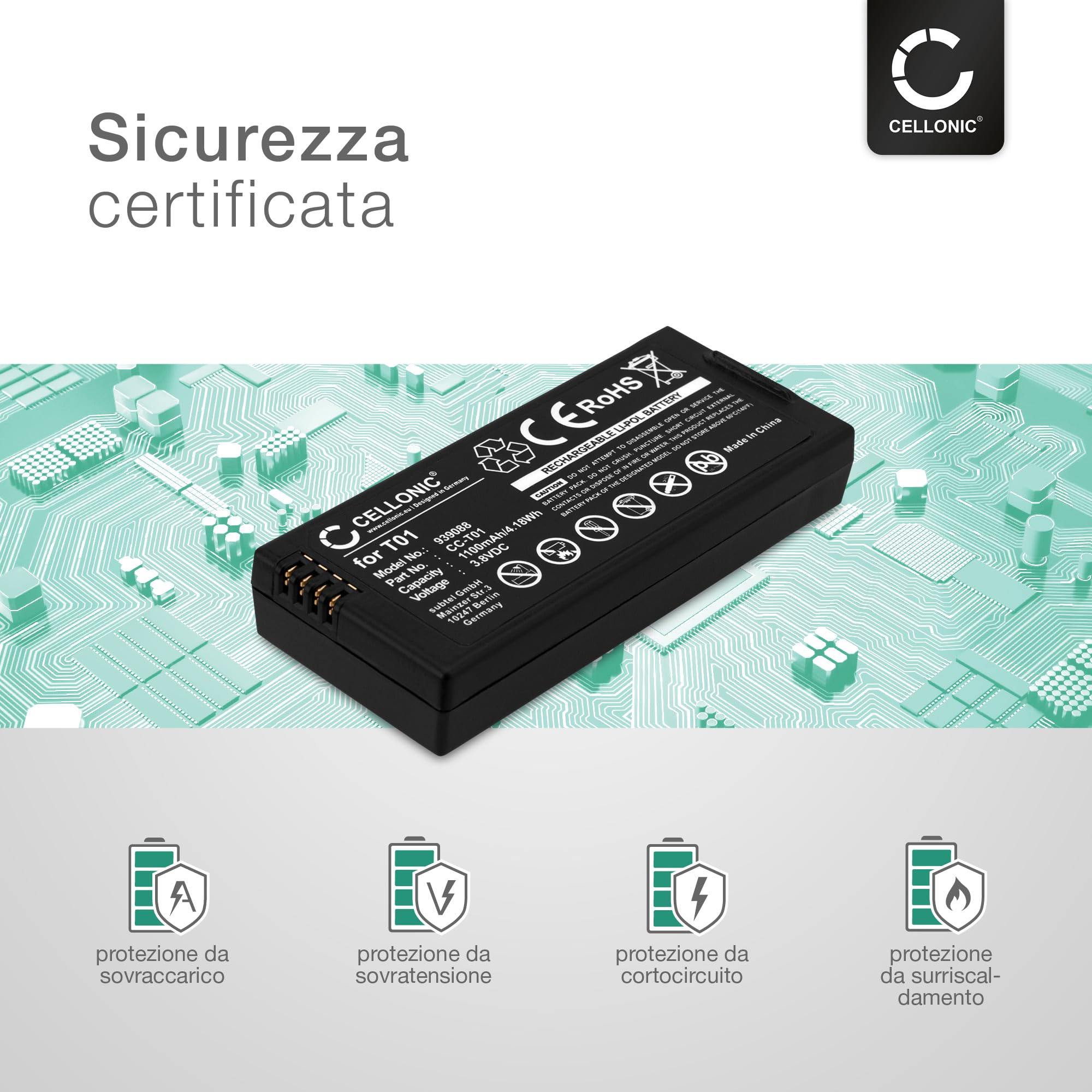 CELLONIC 1x Batteria per Drone Compatibile con DJI Tello, T01 – (1100mAh, 3.8V)