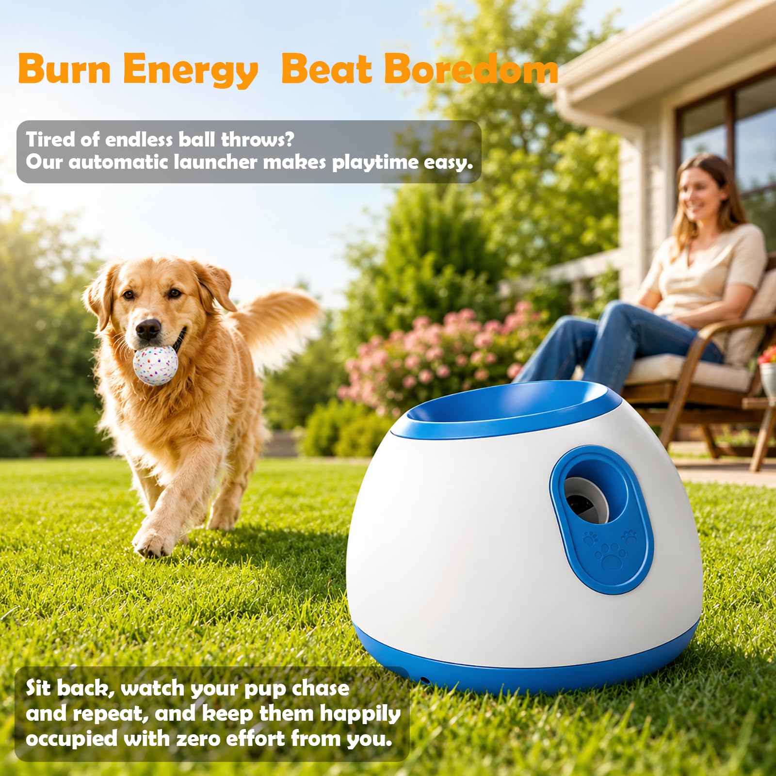Lanza Pelotas Automático para Perros con 3 Distancias Ajustables | Incluye 3 pelotas de tenis, juguete interactivo para perros pequeños y medianos, apto para uso interior y exterior