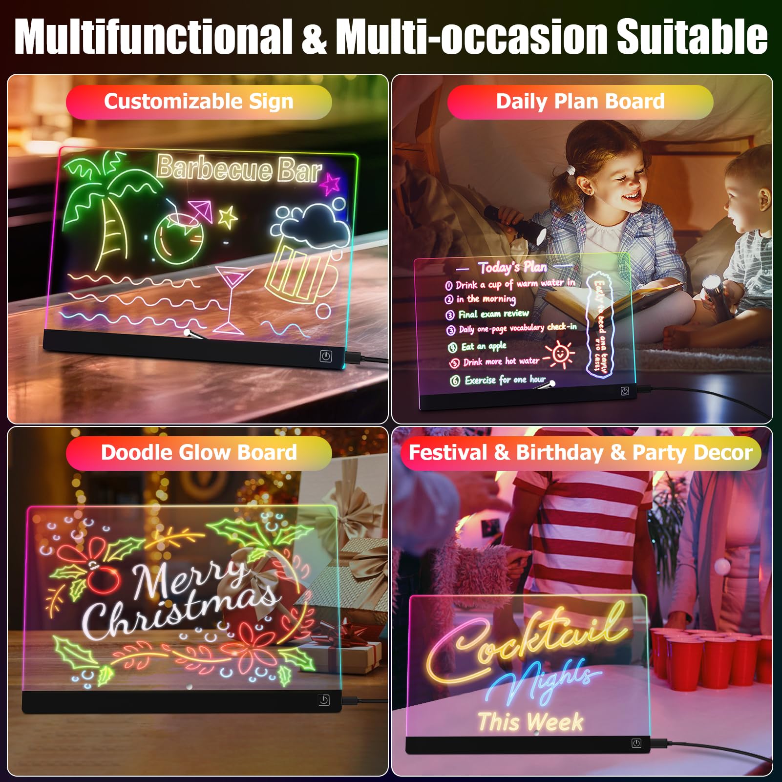 LED Drawing Board for Children 17-Inch Doodle Glow Christmas Decorations Lights Gifts for 3-10 Year Old Girls Boys Led Drawing Board Toys for 3-10 Year Old Girls Boys with 12 Markers - Image 3