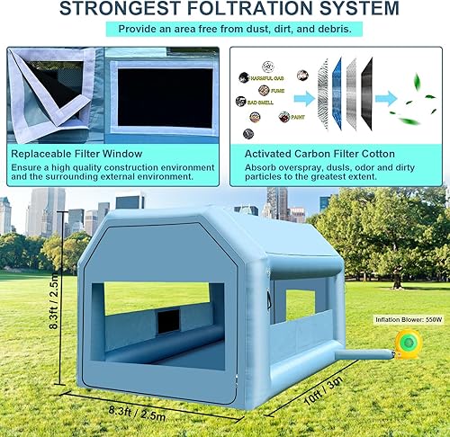 Miniatura 5 de Cabina de pintura inflable con sopladores y sistema de filtro de aire de doble capa Pintura portátil de la cabina de espray