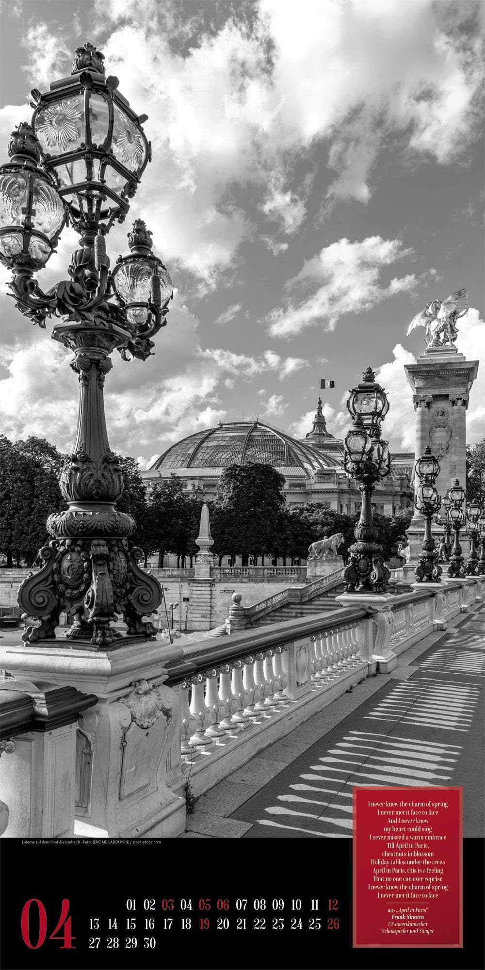 Paris, je t’aime Literatur-Kalender 2026 | Geschmackvoller Städtekalender im schlanken Hochformat (33x66 cm) | Fotos in Schwarz-Weiß mit Zitaten