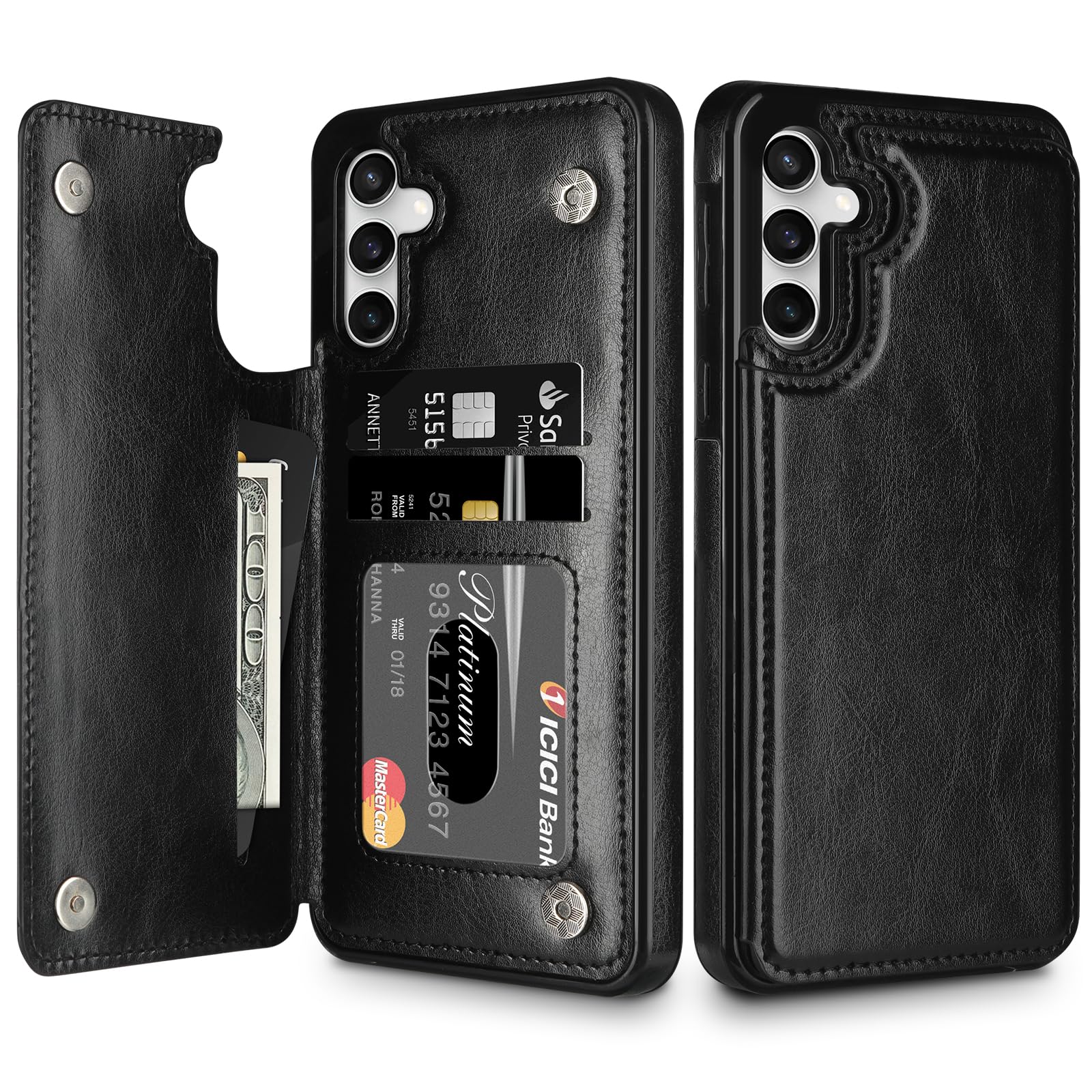 HianDier for Samsung Galaxy S23 FE Case with Card Holder Wallet Case for Women Men PU Leather Kickstand Protective Cover Magnetic Closure Shockproof Case for Samsung Galaxy S23 FE Phone Case-Black