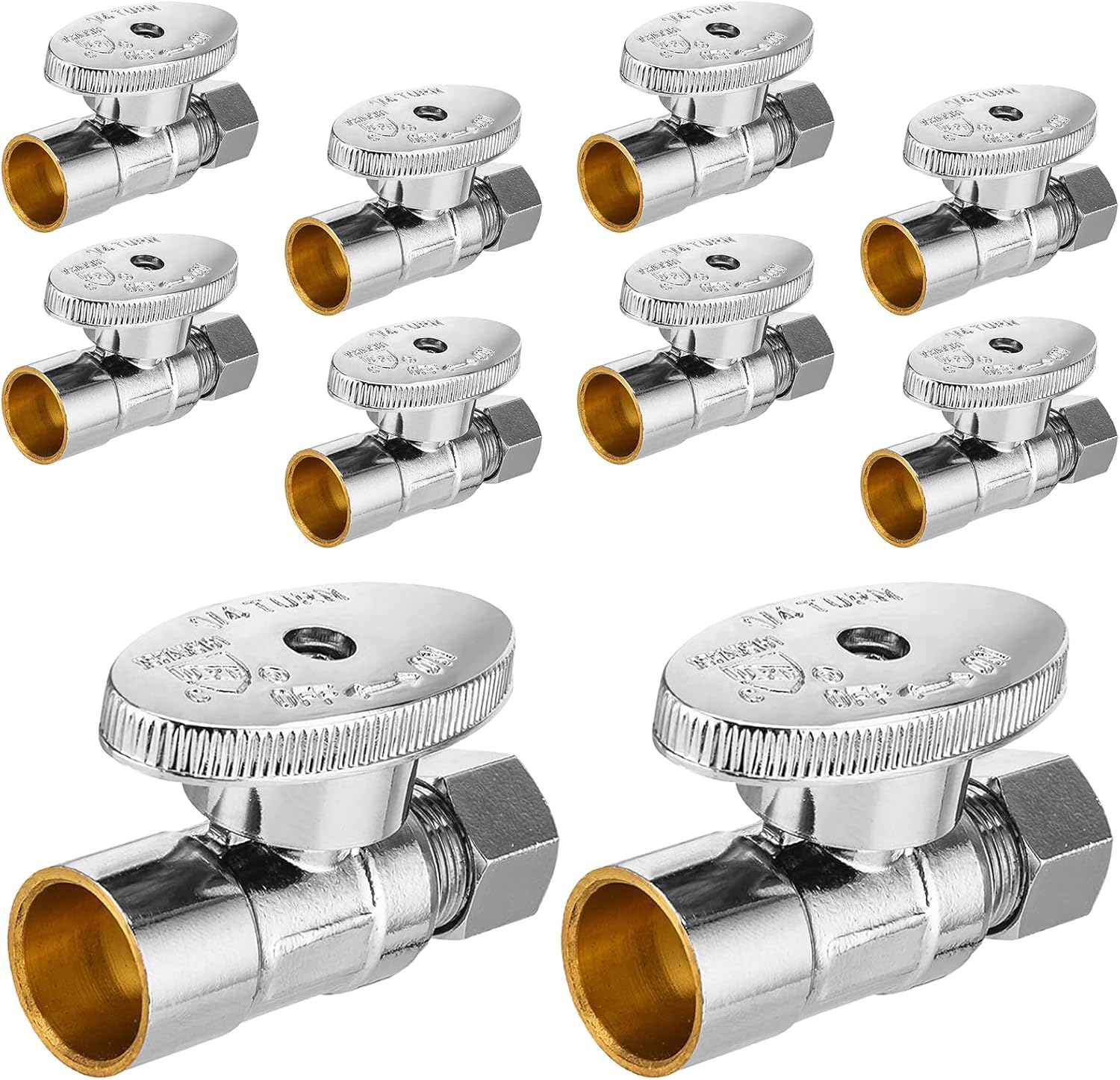 10-PCs HeSun Straight Stop Valve, 1/2" Sweat x 3/8" OD Compression Straight Stop, 1/4 Turn Shut Off Valve for Bathroom(VALVE093)
