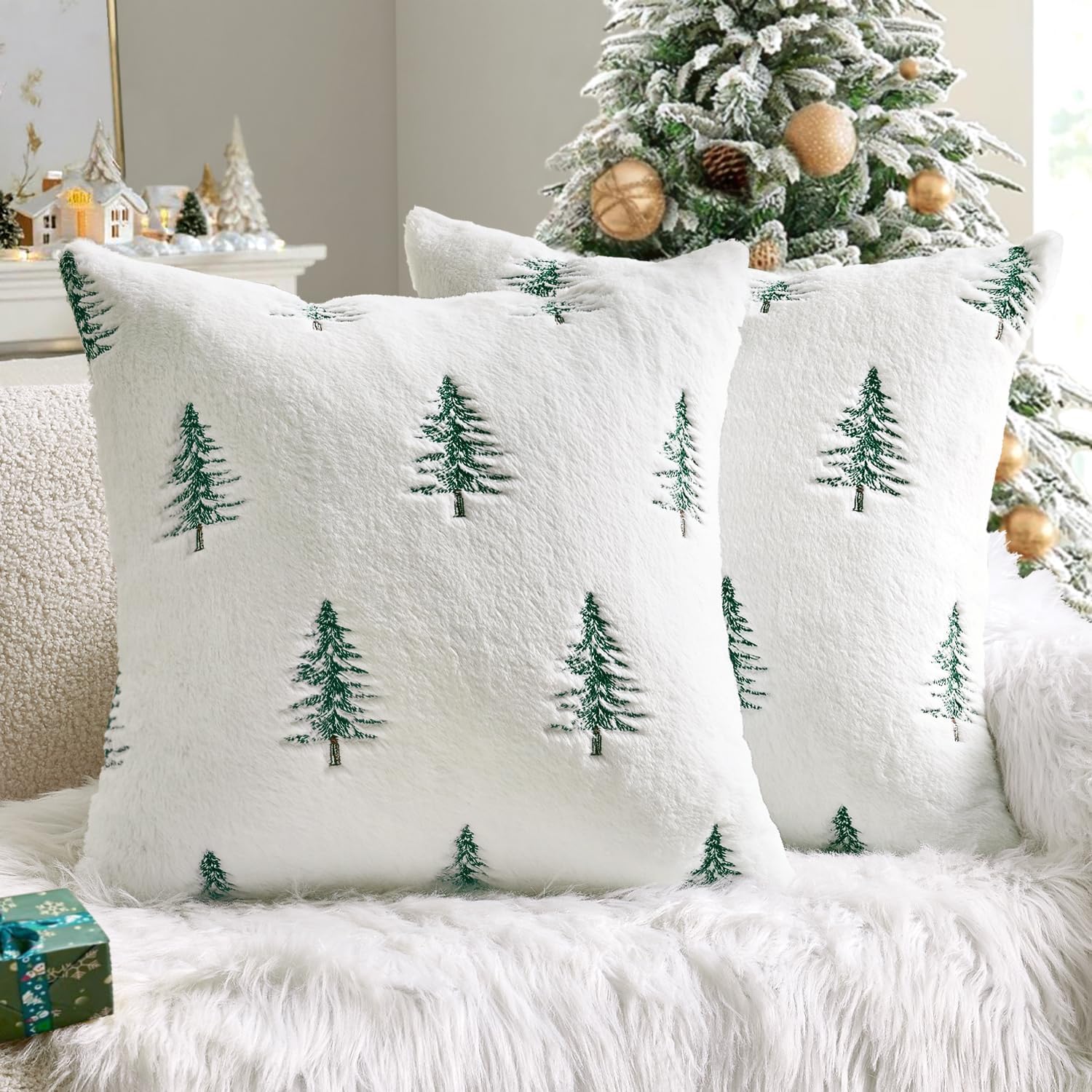 4 Federe Per Cuscini Natalizi 45x45 – Decorazioni Casa Con Babbo Natale E Pupazzo Di Neve – Finto Lino Rosso