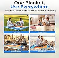 Vista 8 de scuddles Manta compacta de pícnic, tapete extragrande de 79 x 59 pulgadas para exteriores con diseño impermeable de 3 capas, forro polar suave