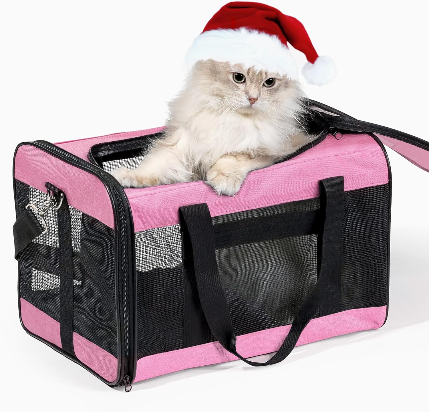 Cat Carrier Airline Approved, Soft-Sided Dog Carrier with Inner Safety Leash, Pet Transport Carrier for Small-Medium Cats Puppies up to 15 Lbs, Collapsible Travel Kitten Carrier Bag -Pink M