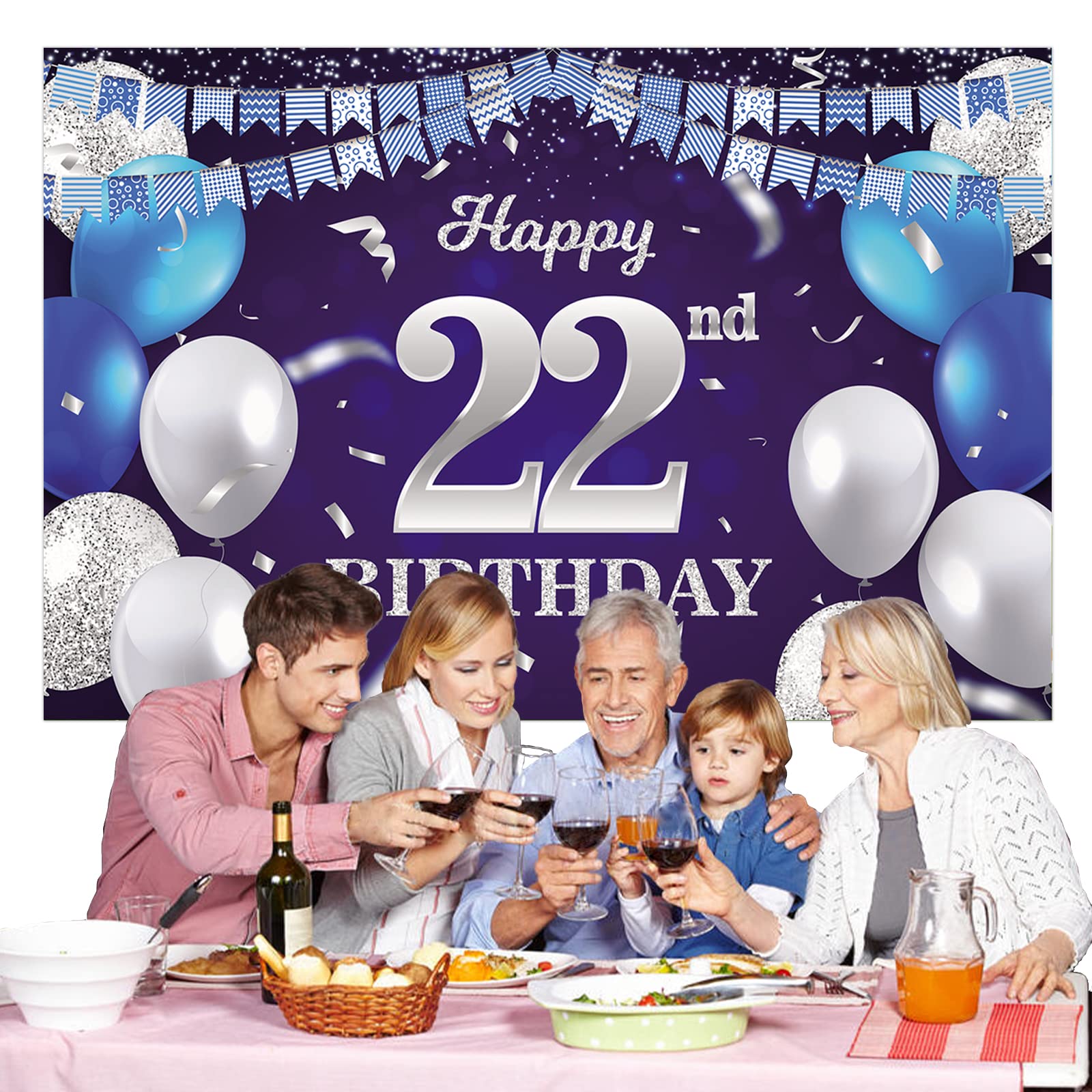LINGPAR Happy 22nd Birthday Banner - 9.8x1.6 Ft Large Party Backdrop, Cheers To 22 Years Decor - View #4