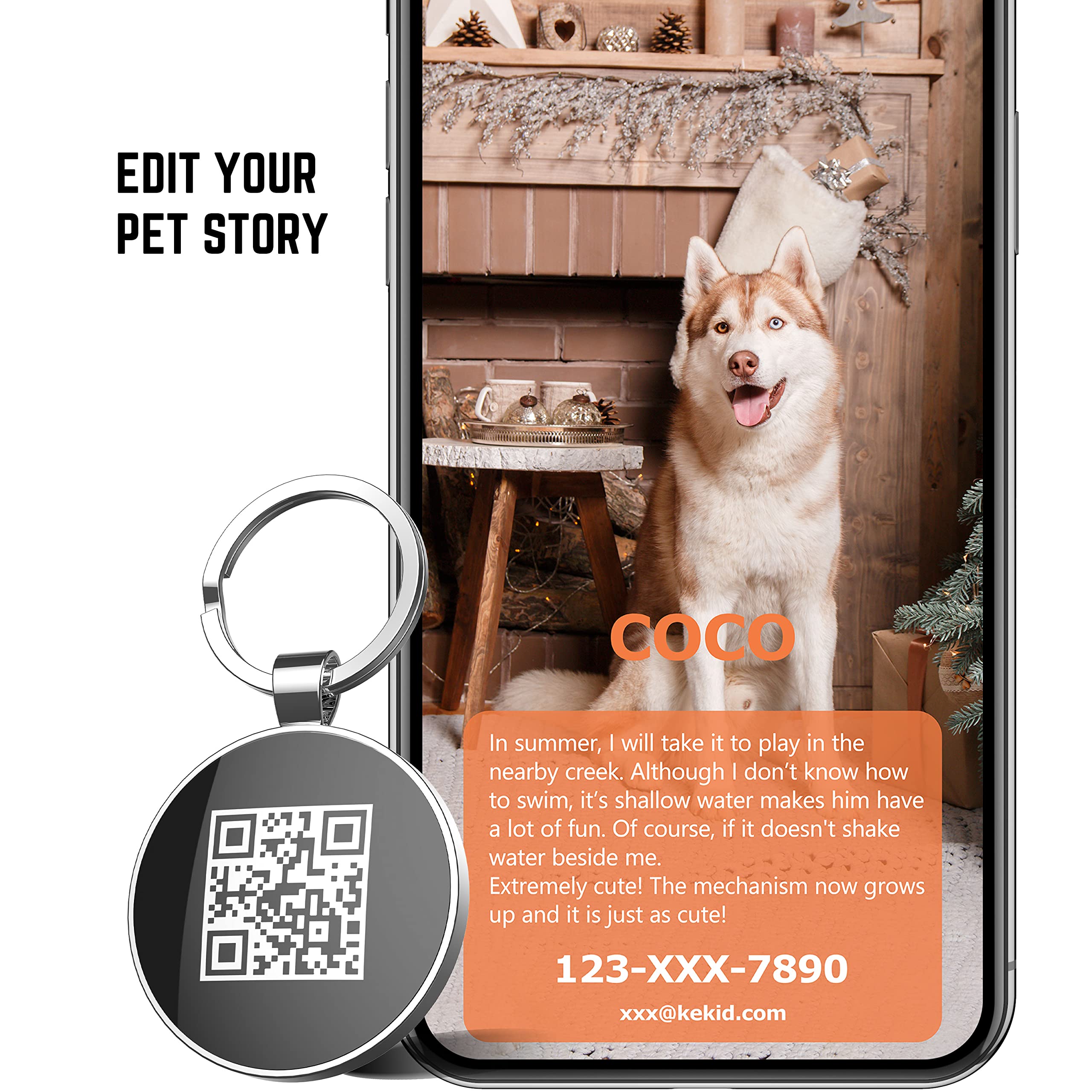Medaille pour Chien Personnalisé avec Code QR,32mm 2 Faces pour Chat Chien Collier,plus Facile à Lire Que GravéE - En Ligne | Modifiable | Colourful(Tour)
