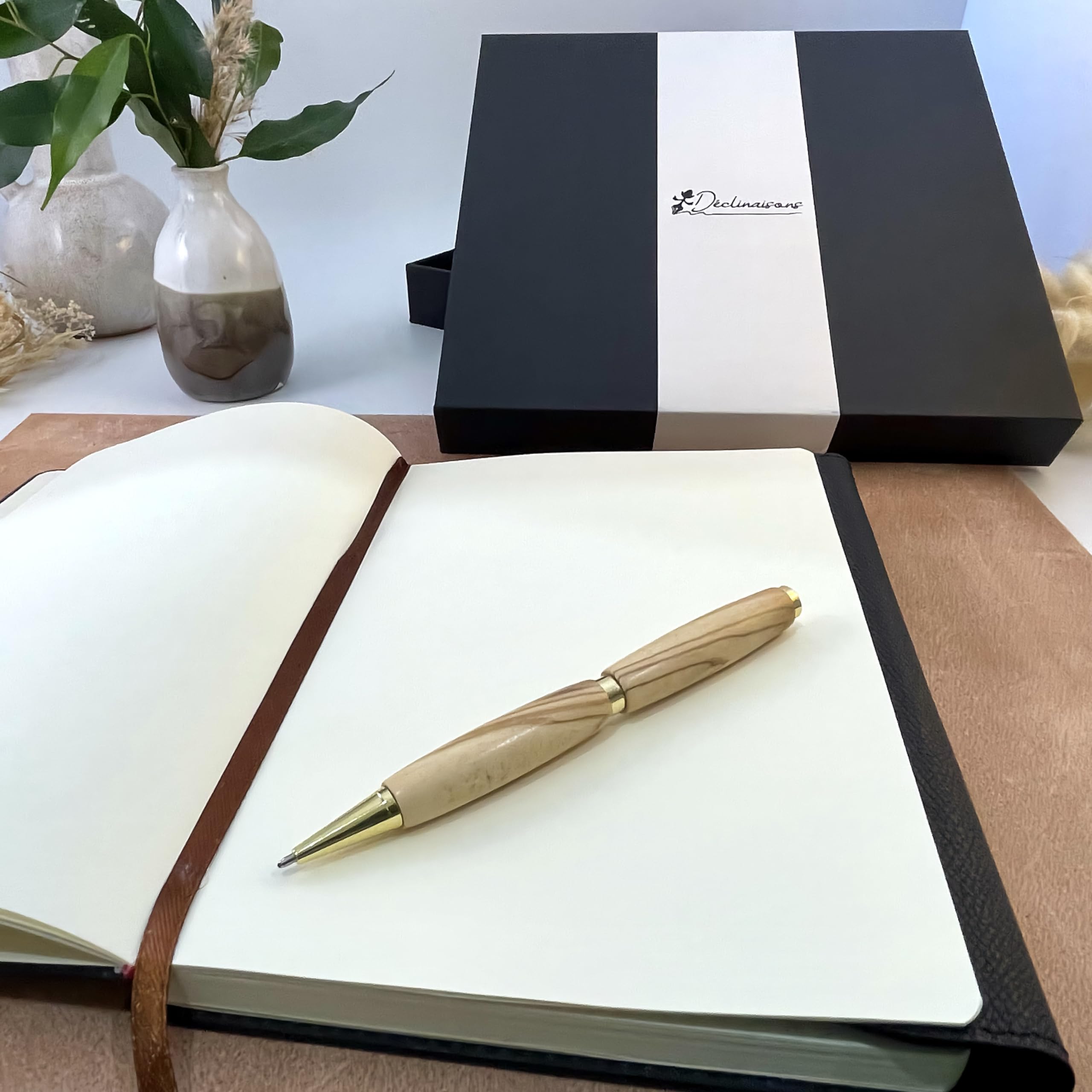 Set di scrittura : Penna Sfera Legno di Ulivo Italiano Personalizzato + Taccuino A5. Confezione regalo | Natale, Affari, Dottore, Anniversario