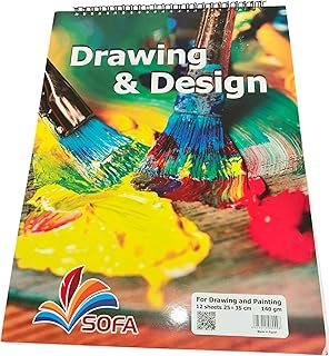 دفتر رسم ملون للرسم والتصميم، مقاس 25 × 35 سم، 12 ورقة، ورق 140 جم/م²