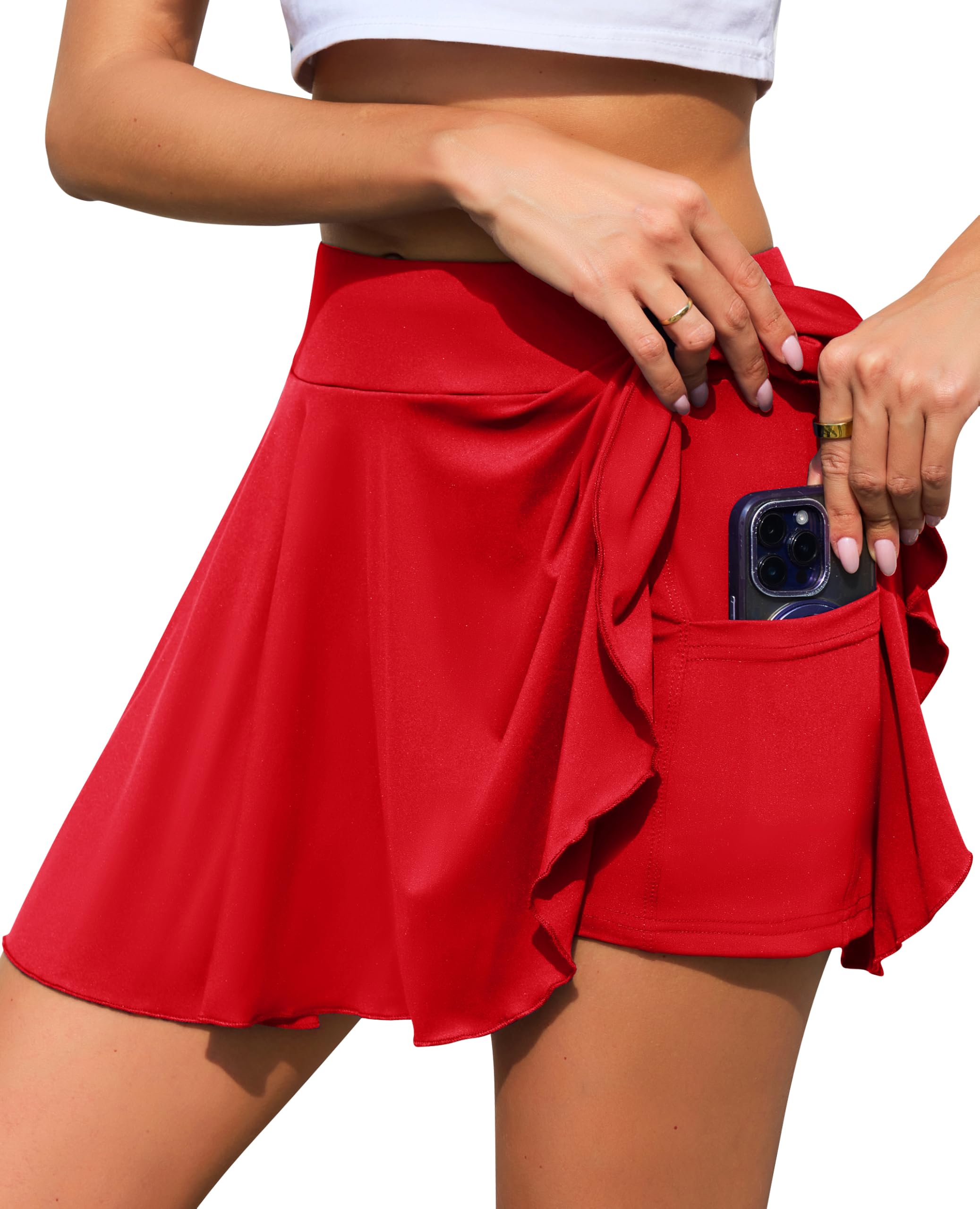 Lovasy Plissee Faltenrock Damen Kurz Tennisrock Damen Golfrock mit Innenhose Shorts Streetwear Röcke Sport Workout Laufen Rock mit Taschen