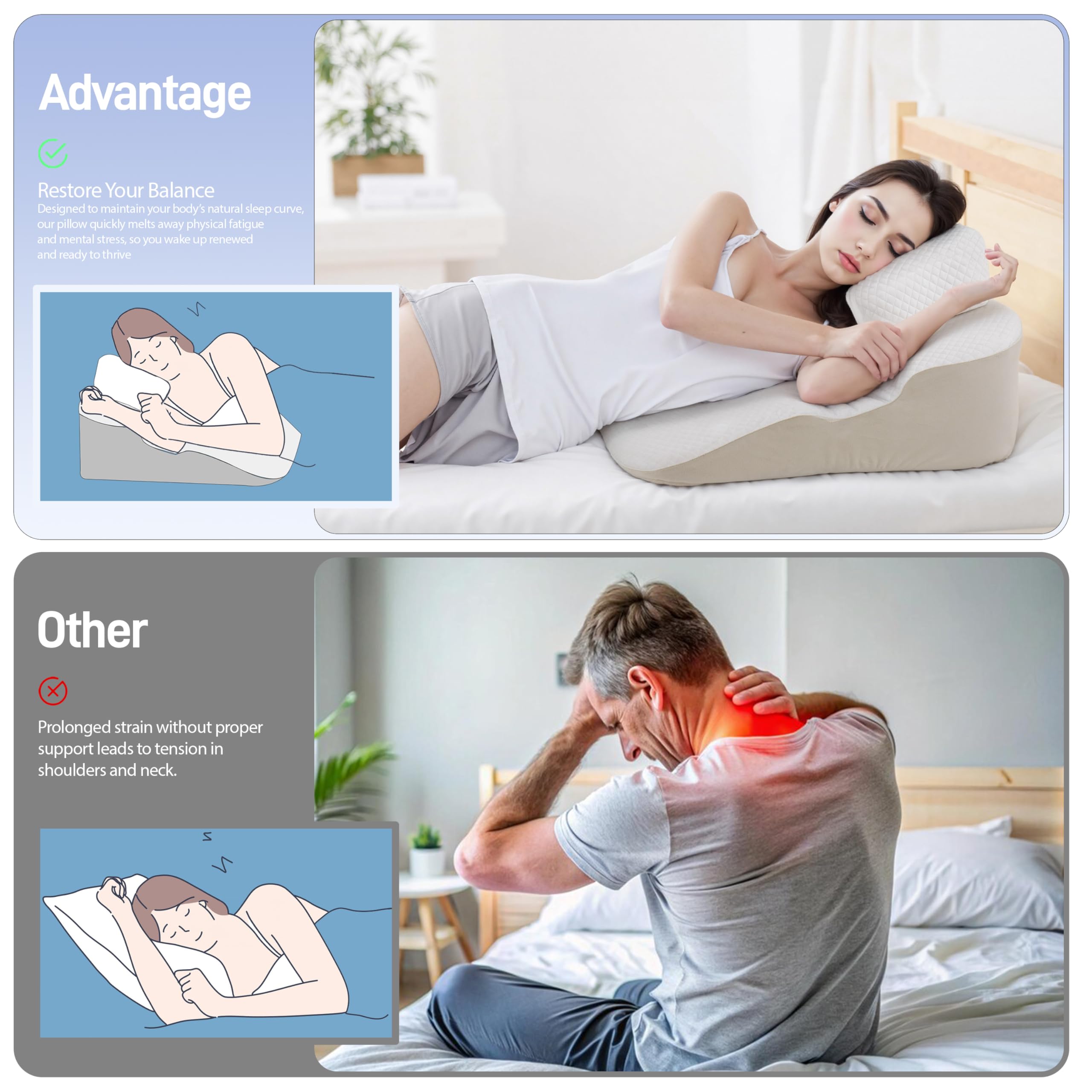 Cuscino A Cuneo In Memory Foam Per Coppie – Supporto Vita E Collo, Multi Posizione | Grigio, Fodera Lavabile, Ideale Per Sedersi E Sdraiarsi