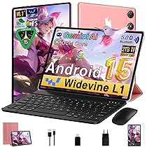 2026 Newest Tablet 10 Pollici Android 15 Gemini AI, 64GB ROM + 2TB TF, Octa-Core, 1280*800 FHD IPS, WiFi,Widevine L1, 5MP+8MP, Bluetooth 5.0, Tablet con Tastiera, Mouse, Custodia Protettiva, Oro Rosa
