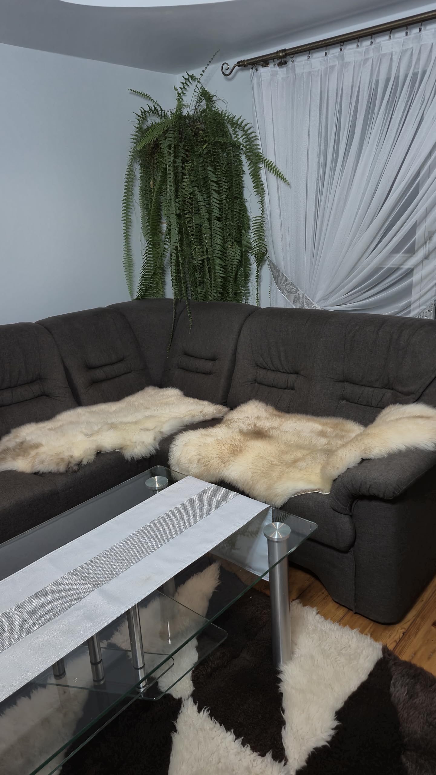 Peau d'agneau naturelle jaune chiné - Véritable peau de mouton unique - Tapis décoratif de qualité supérieure et jeté de fauteuil - Fourrure douce à poils longs d'environ 6 cm - Écologique