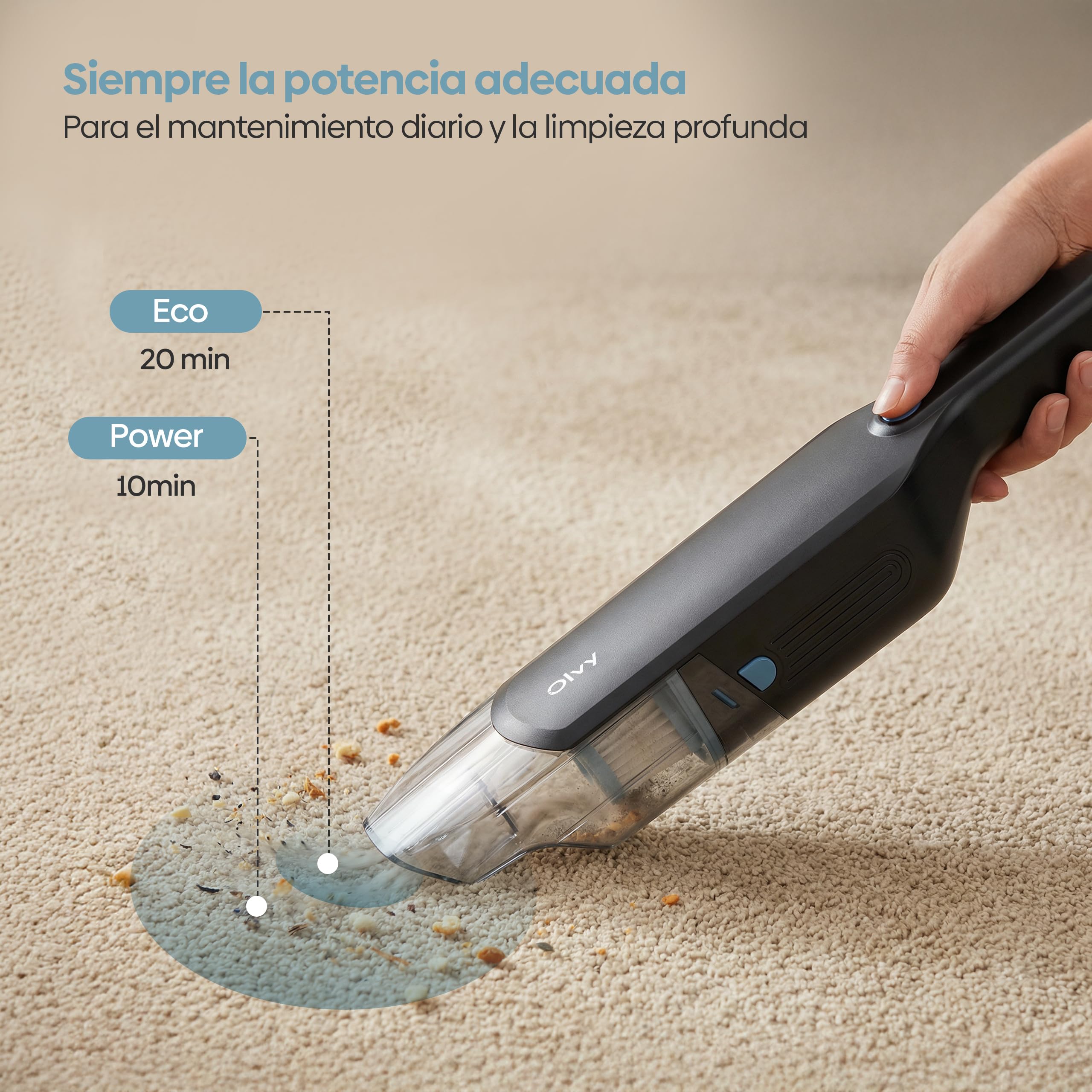 Olvy Aspiradora de Mano Inalámbrica Potente 2 Velocidades para Pelo de Mascotas, Mini Aspirador Portátil para Coche y Hogar, Autonomía Larga, Filtro HEPA Lavable, Accesorios Múltiples